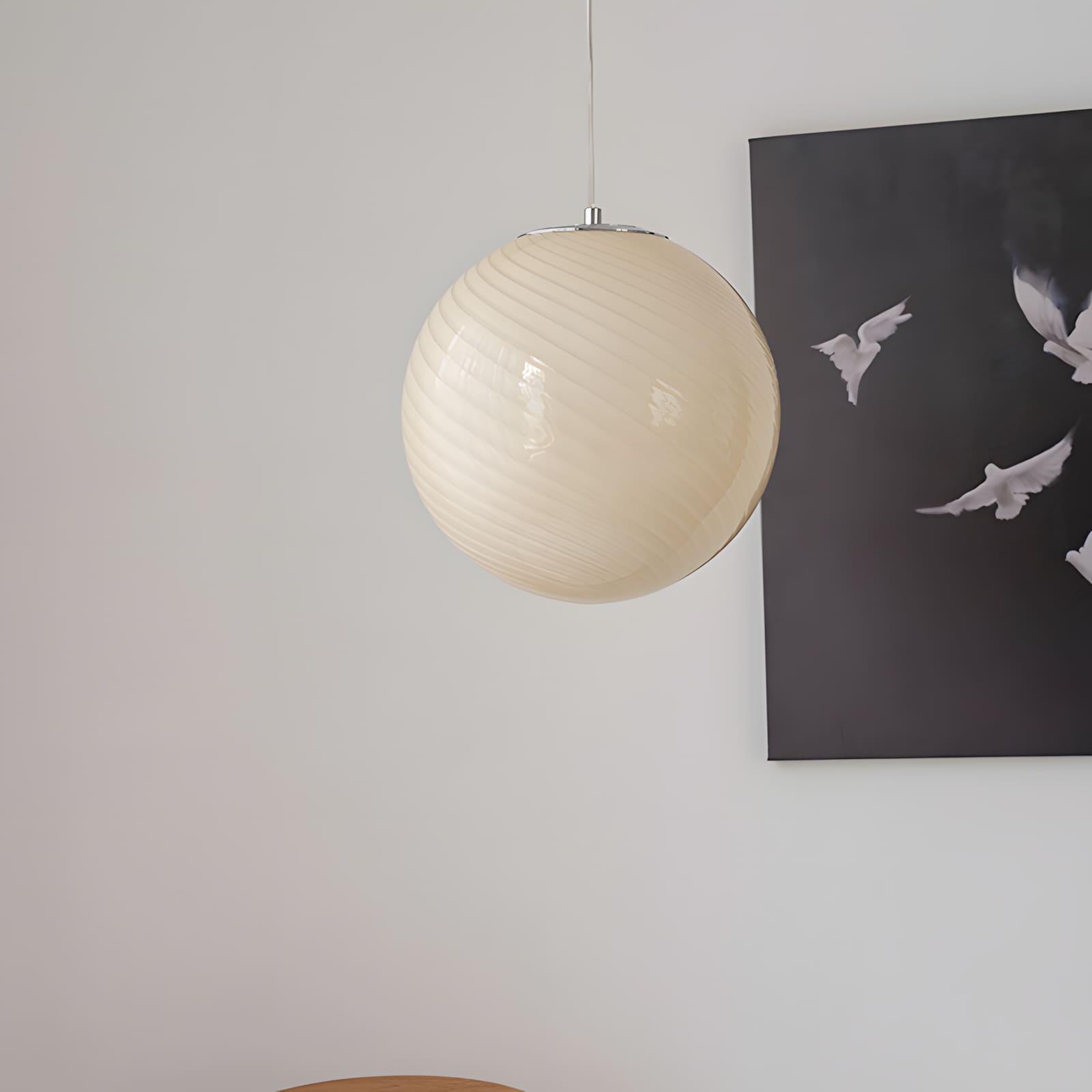 Pendant Light Glass Sphere 11.8 in Milk Honey Kitchen Island Hanging Ceiling Lamp Modern Dining Room Lighting Fixture | Thomler