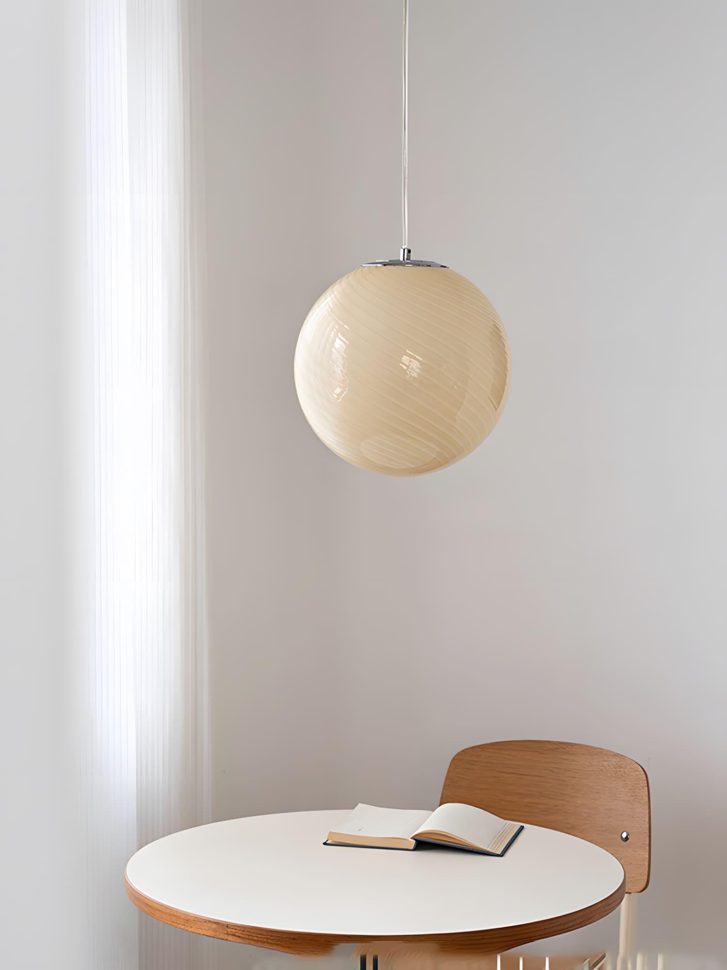 Pendant Light Glass Sphere 11.8 in Milk Honey Kitchen Island Hanging Ceiling Lamp Modern Dining Room Lighting Fixture | Thomler