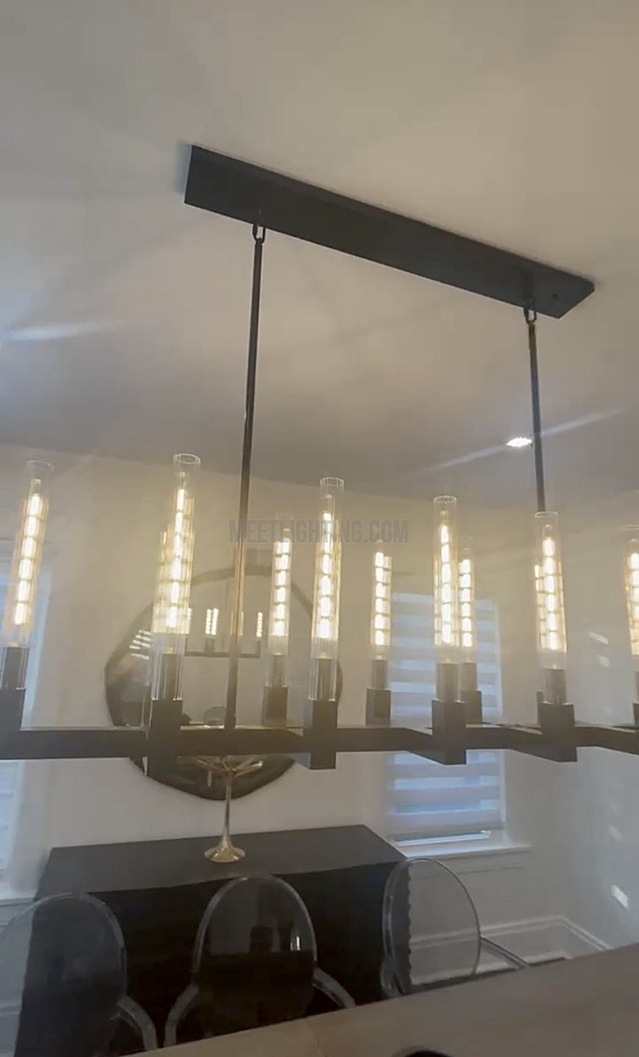 Linear Dining Room Chandelier 67 in Brass & Ribbed Glass 12-Light for Kitchen Island Entryway Foyer | Thomler