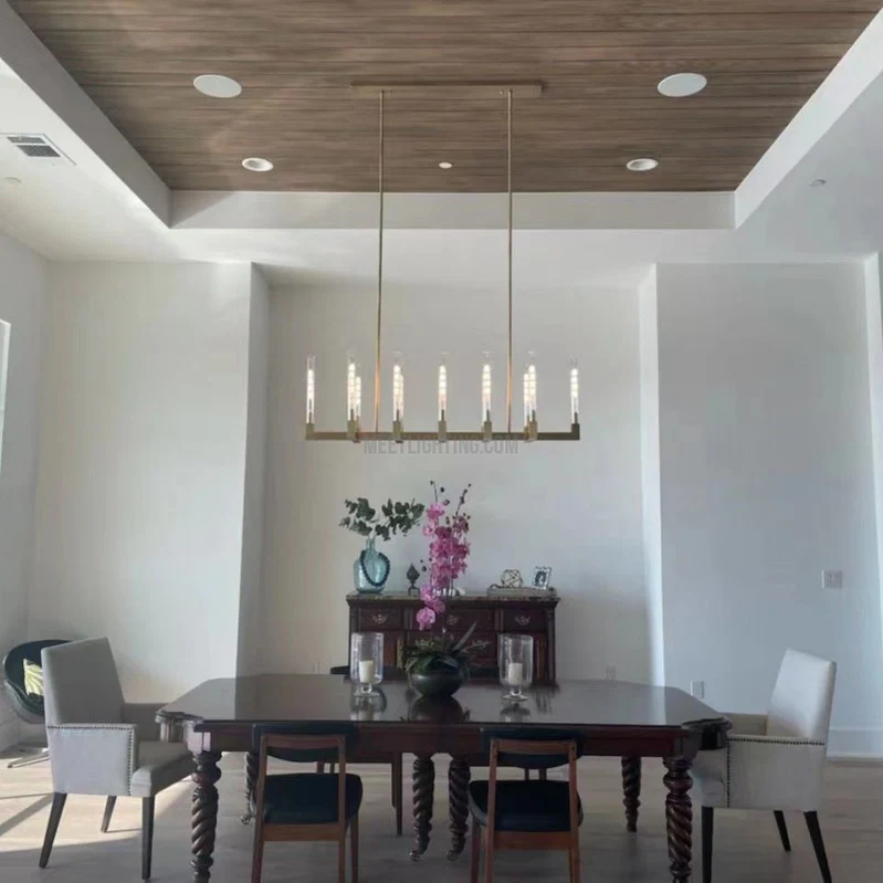 Linear Dining Room Chandelier 67 in Brass & Ribbed Glass 12-Light for Kitchen Island Entryway Foyer | Thomler