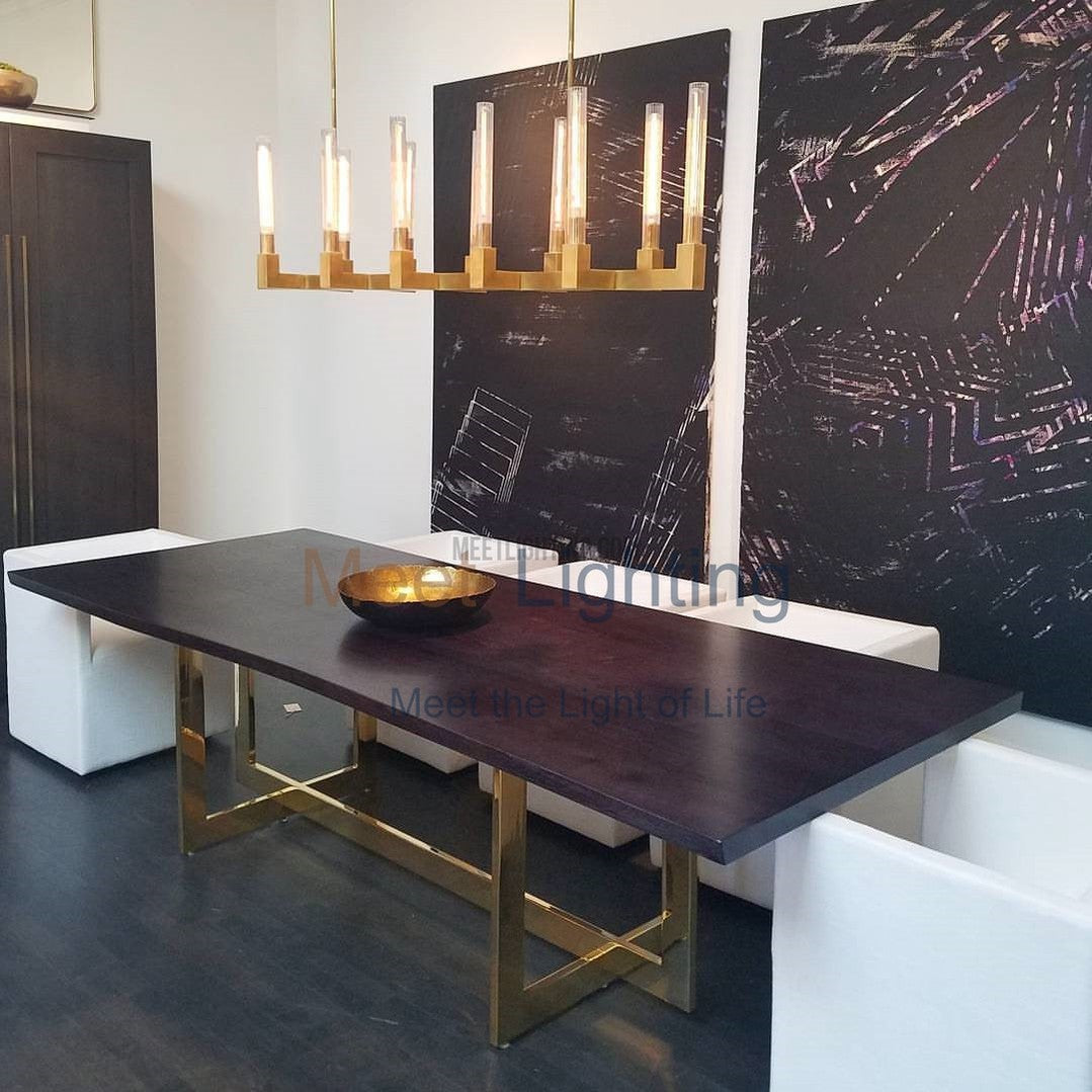 Linear Dining Room Chandelier 67 in Brass & Ribbed Glass 12-Light for Kitchen Island Entryway Foyer | Thomler
