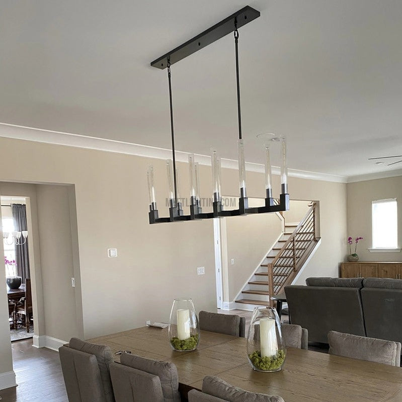 Linear Dining Room Chandelier 67 in Brass & Ribbed Glass 12-Light for Kitchen Island Entryway Foyer | Thomler