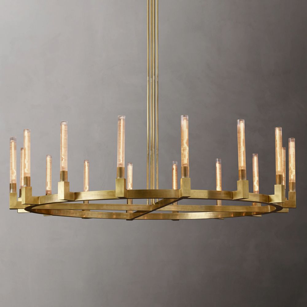 Fluted Glass Ring Chandelier 8-16 Lights Brass Nickel or Black 36-72 Inch Adjustable Height for Dining Room Foyer Living Room Large | Thomler