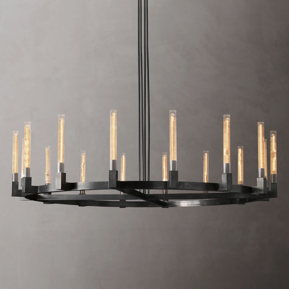 Fluted Glass Ring Chandelier 8-16 Lights Brass Nickel or Black 36-72 Inch Adjustable Height for Dining Room Foyer Living Room Large | Thomler