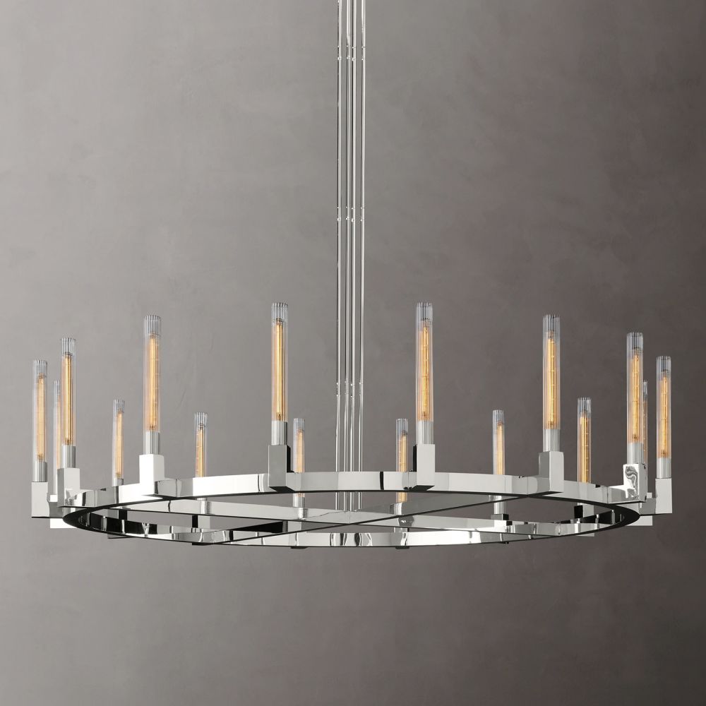 Fluted Glass Ring Chandelier 8-16 Lights Brass Nickel or Black 36-72 Inch Adjustable Height for Dining Room Foyer Living Room Large | Thomler