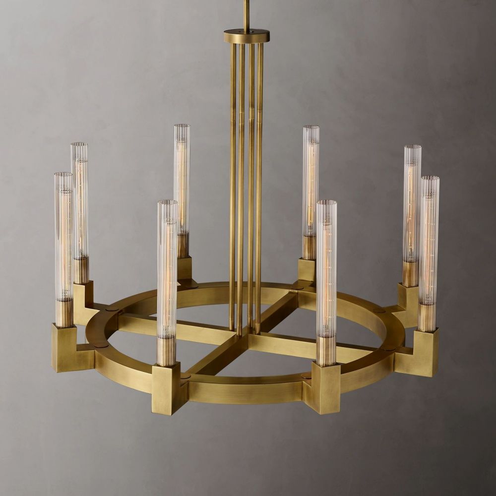 Fluted Glass Ring Chandelier 8-16 Lights Brass Nickel or Black 36-72 Inch Adjustable Height for Dining Room Foyer Living Room Large | Thomler