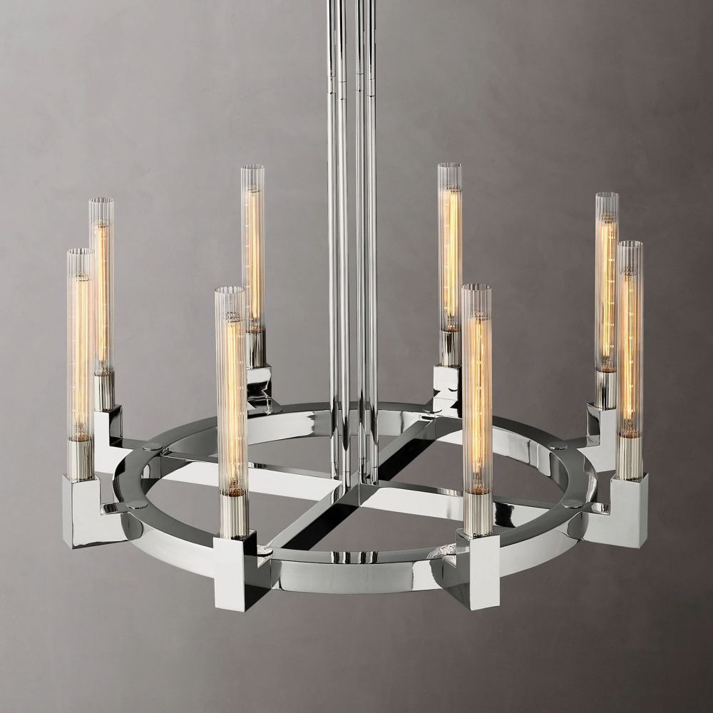Fluted Glass Ring Chandelier 8-16 Lights Brass Nickel or Black 36-72 Inch Adjustable Height for Dining Room Foyer Living Room Large | Thomler