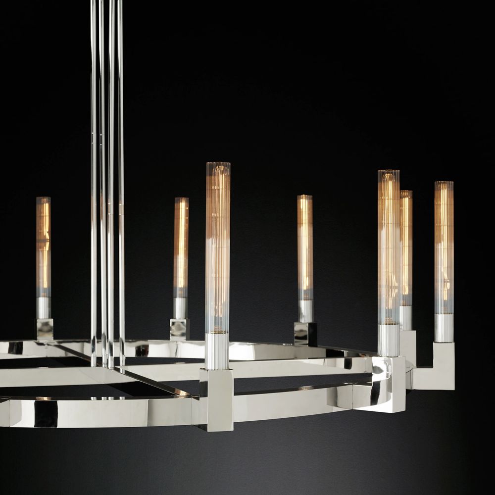 Fluted Glass Ring Chandelier 8-16 Lights Brass Nickel or Black 36-72 Inch Adjustable Height for Dining Room Foyer Living Room Large | Thomler