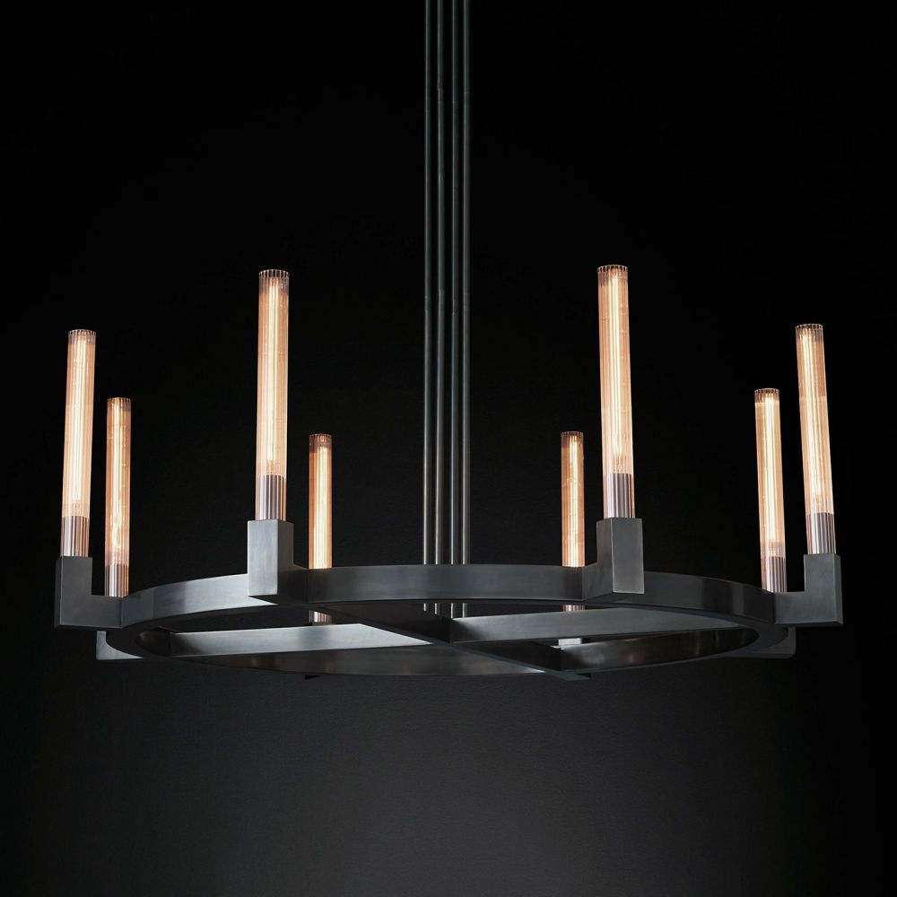 Fluted Glass Ring Chandelier 8-16 Lights Brass Nickel or Black 36-72 Inch Adjustable Height for Dining Room Foyer Living Room Large | Thomler
