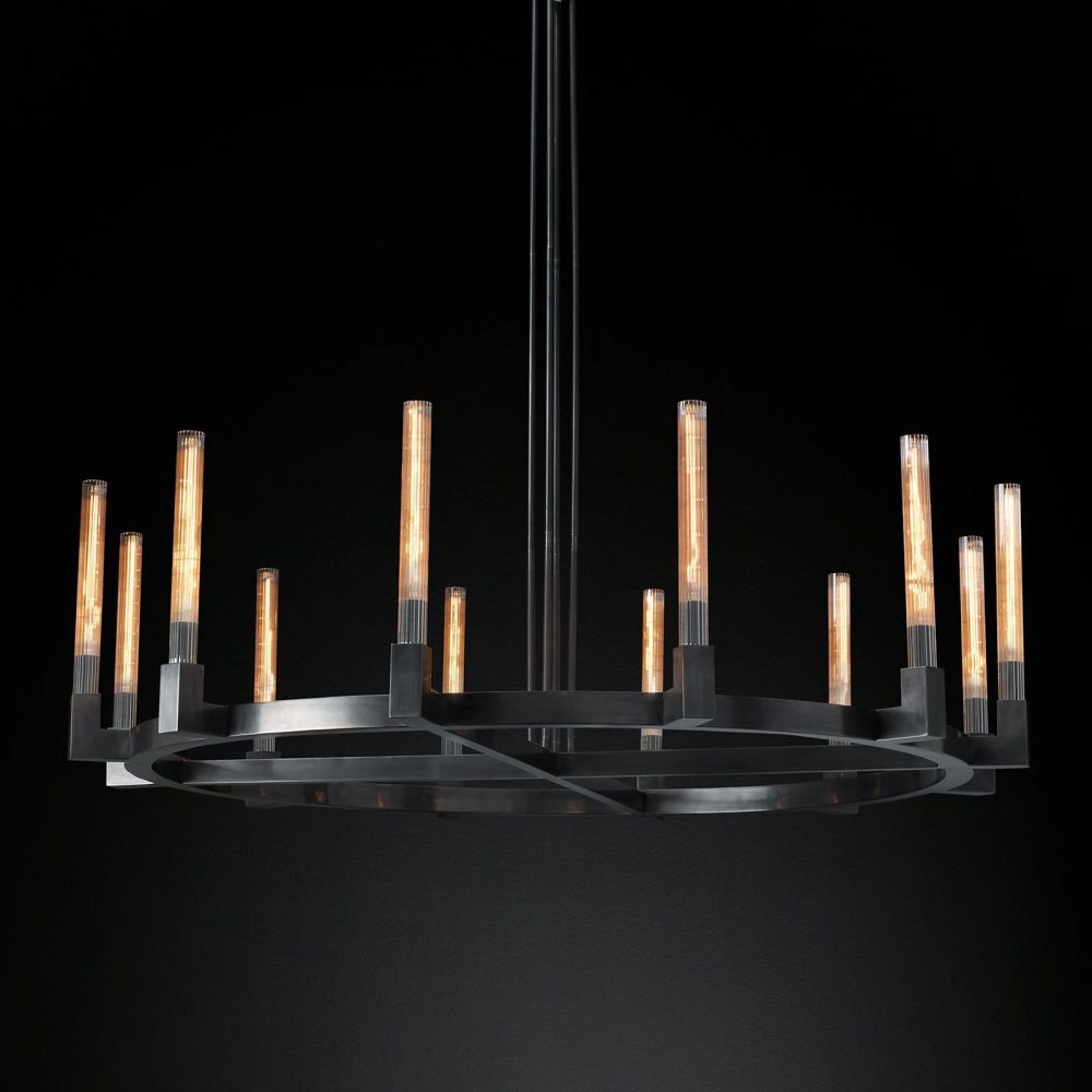 Fluted Glass Ring Chandelier 8-16 Lights Brass Nickel or Black 36-72 Inch Adjustable Height for Dining Room Foyer Living Room Large | Thomler
