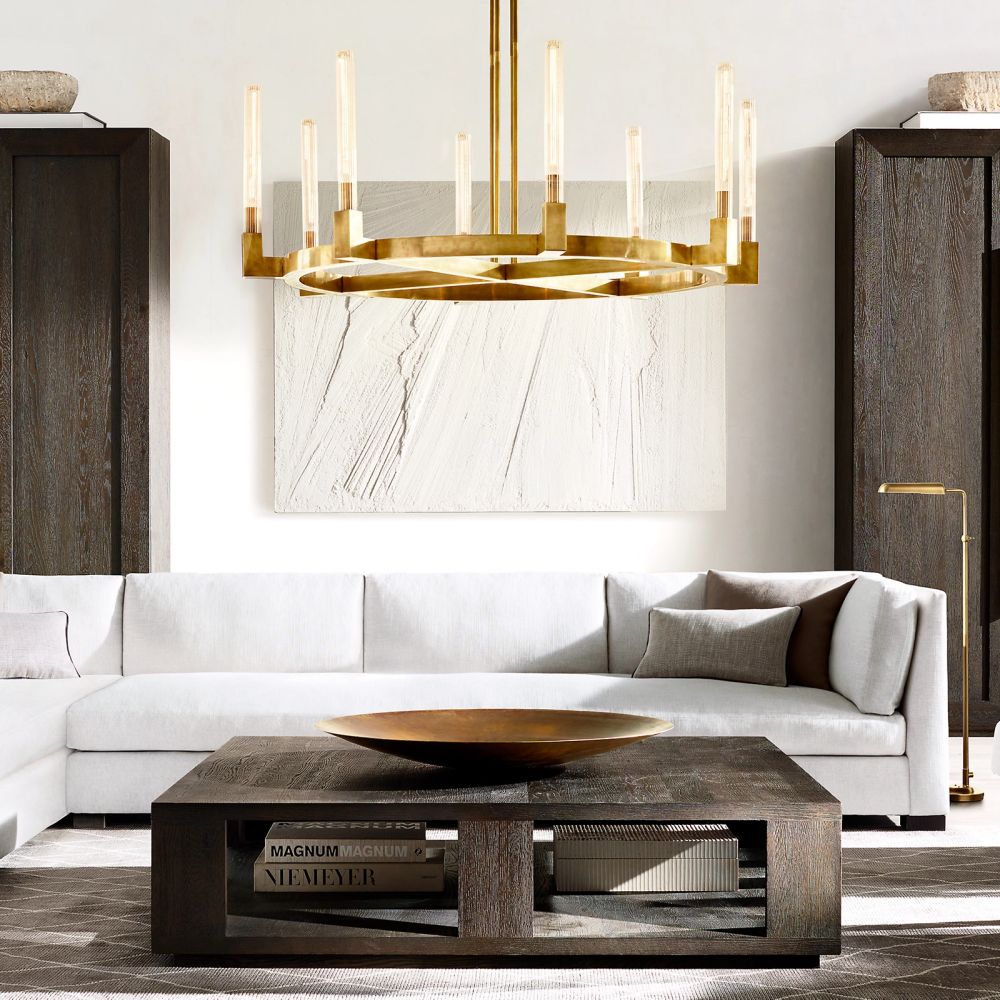 Fluted Glass Ring Chandelier 8-16 Lights Brass Nickel or Black 36-72 Inch Adjustable Height for Dining Room Foyer Living Room Large | Thomler
