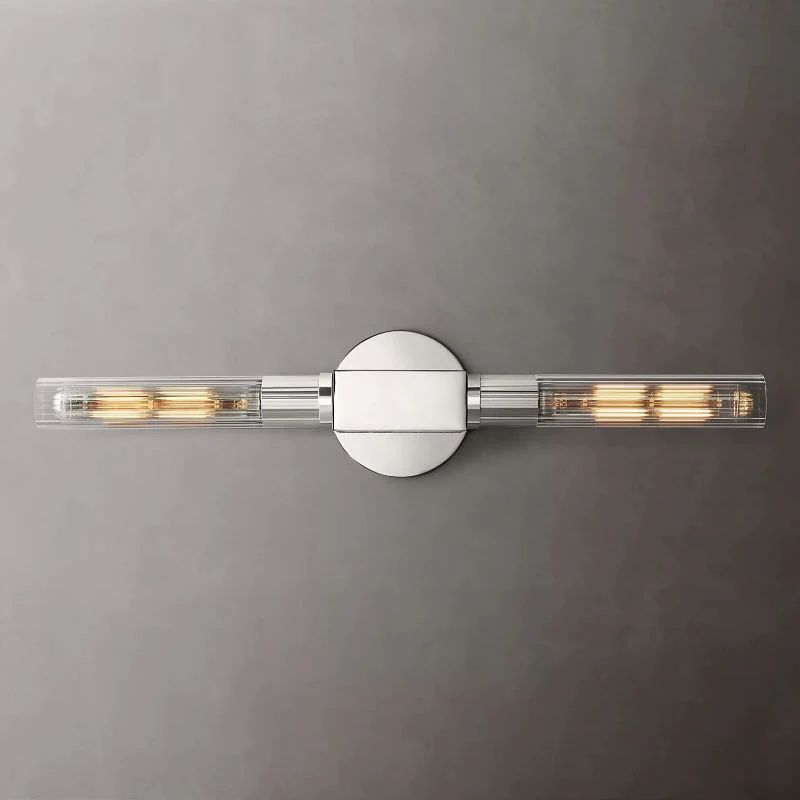 Ribbed Glass Linear Vanity Light 2-Bulb Brass Wall Fixture for Bathroom Living Room Bedroom Hallway | Thomler