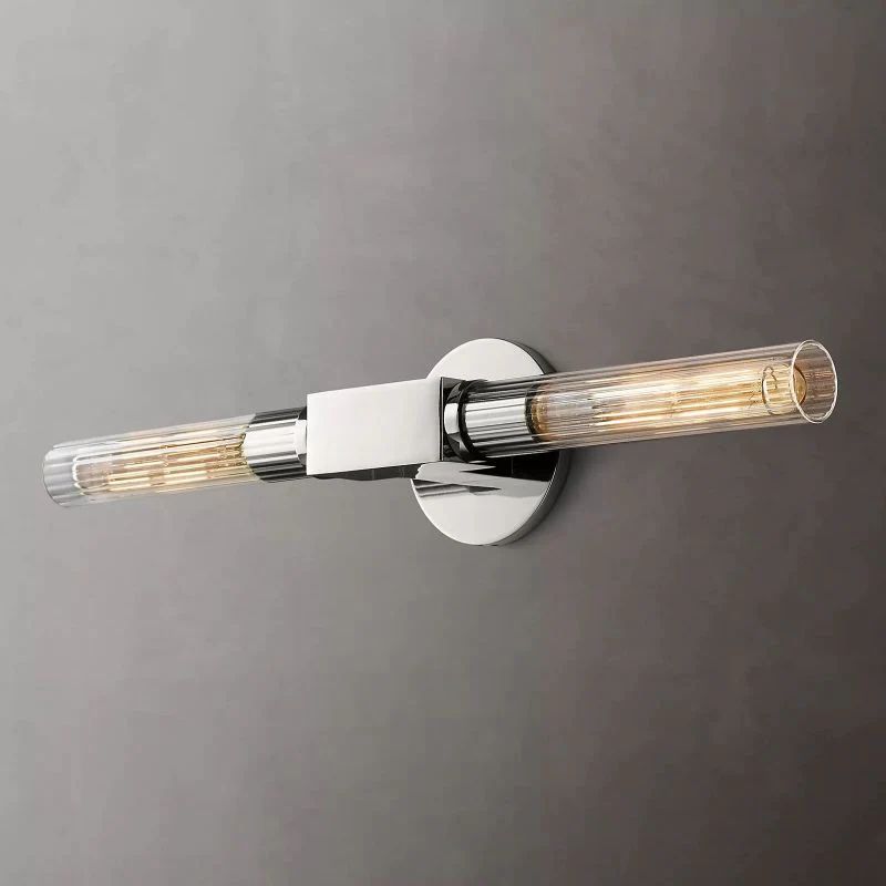 Ribbed Glass Linear Vanity Light 2-Bulb Brass Wall Fixture for Bathroom Living Room Bedroom Hallway | Thomler