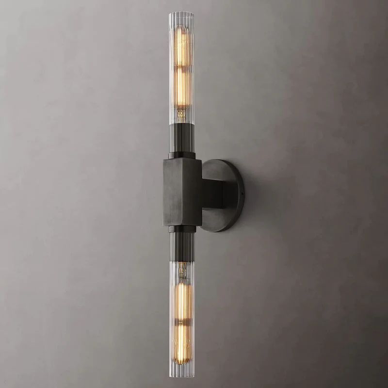 Ribbed Glass Linear Vanity Light 2-Bulb Brass Wall Fixture for Bathroom Living Room Bedroom Hallway | Thomler