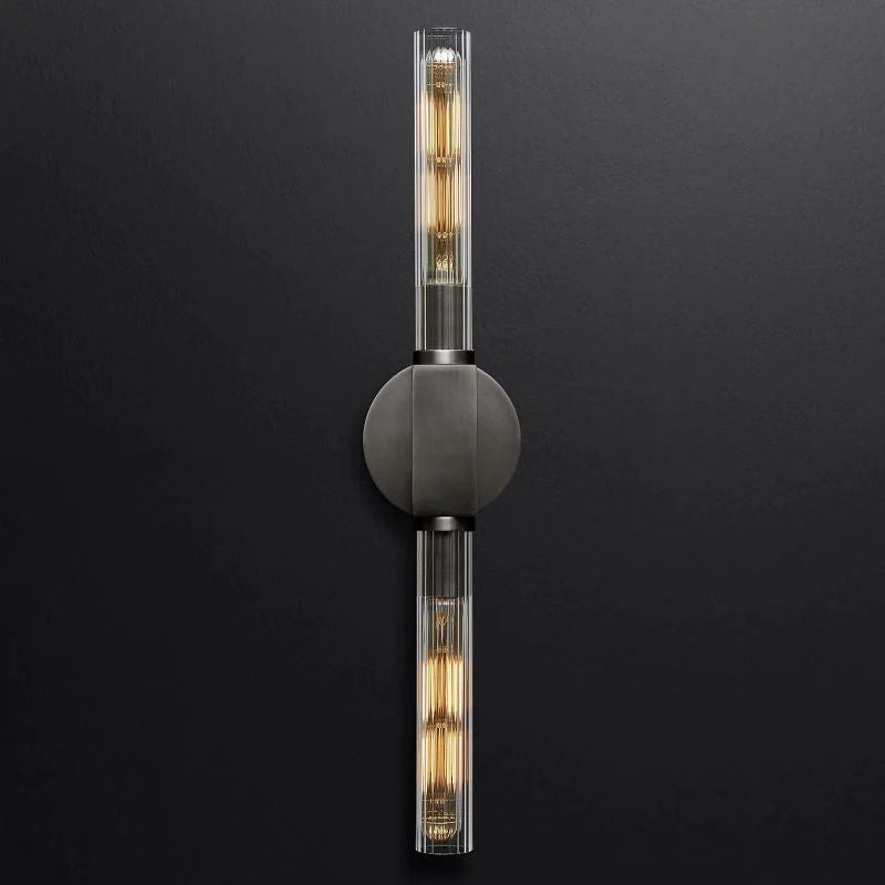 Ribbed Glass Linear Vanity Light 2-Bulb Brass Wall Fixture for Bathroom Living Room Bedroom Hallway | Thomler