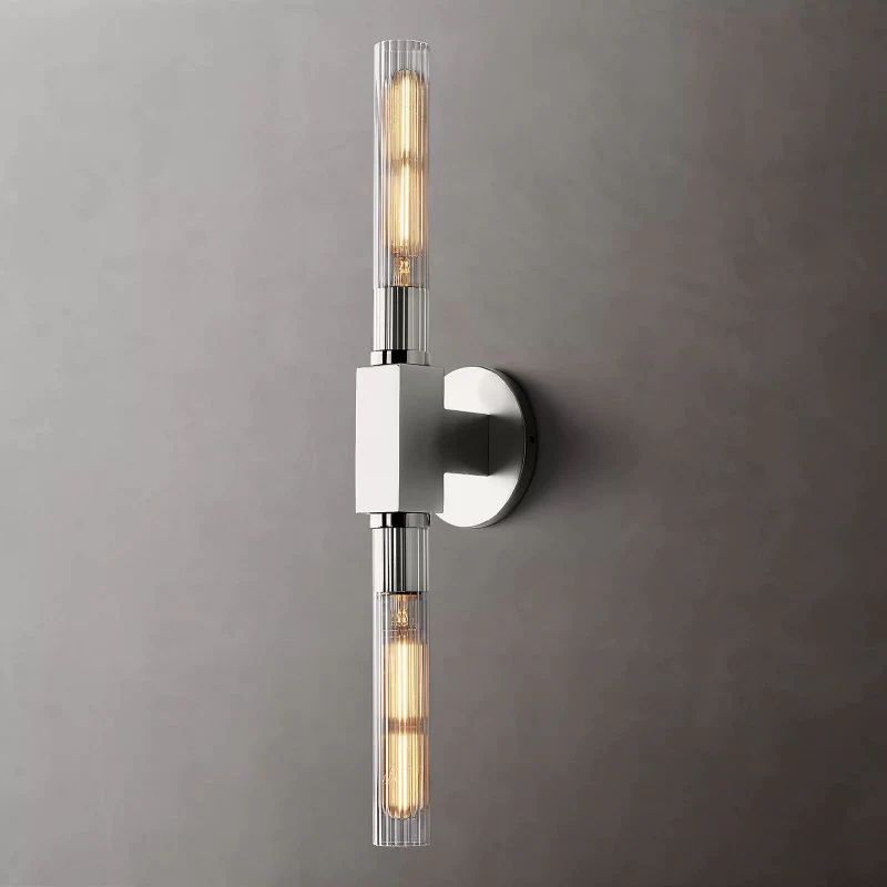 Ribbed Glass Linear Vanity Light 2-Bulb Brass Wall Fixture for Bathroom Living Room Bedroom Hallway | Thomler