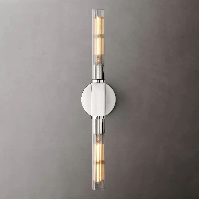 Ribbed Glass Linear Vanity Light 2-Bulb Brass Wall Fixture for Bathroom Living Room Bedroom Hallway | Thomler