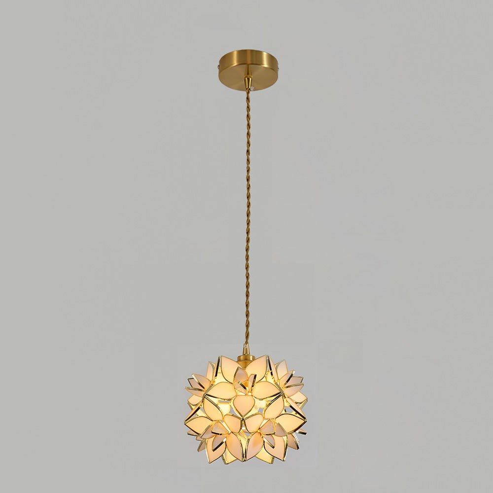 Pendant Light Glass Flower Sphere 7.9 in Brass Ceiling Indoor Hanging Lamp Decorative Ambient Lighting Fixture | Thomler