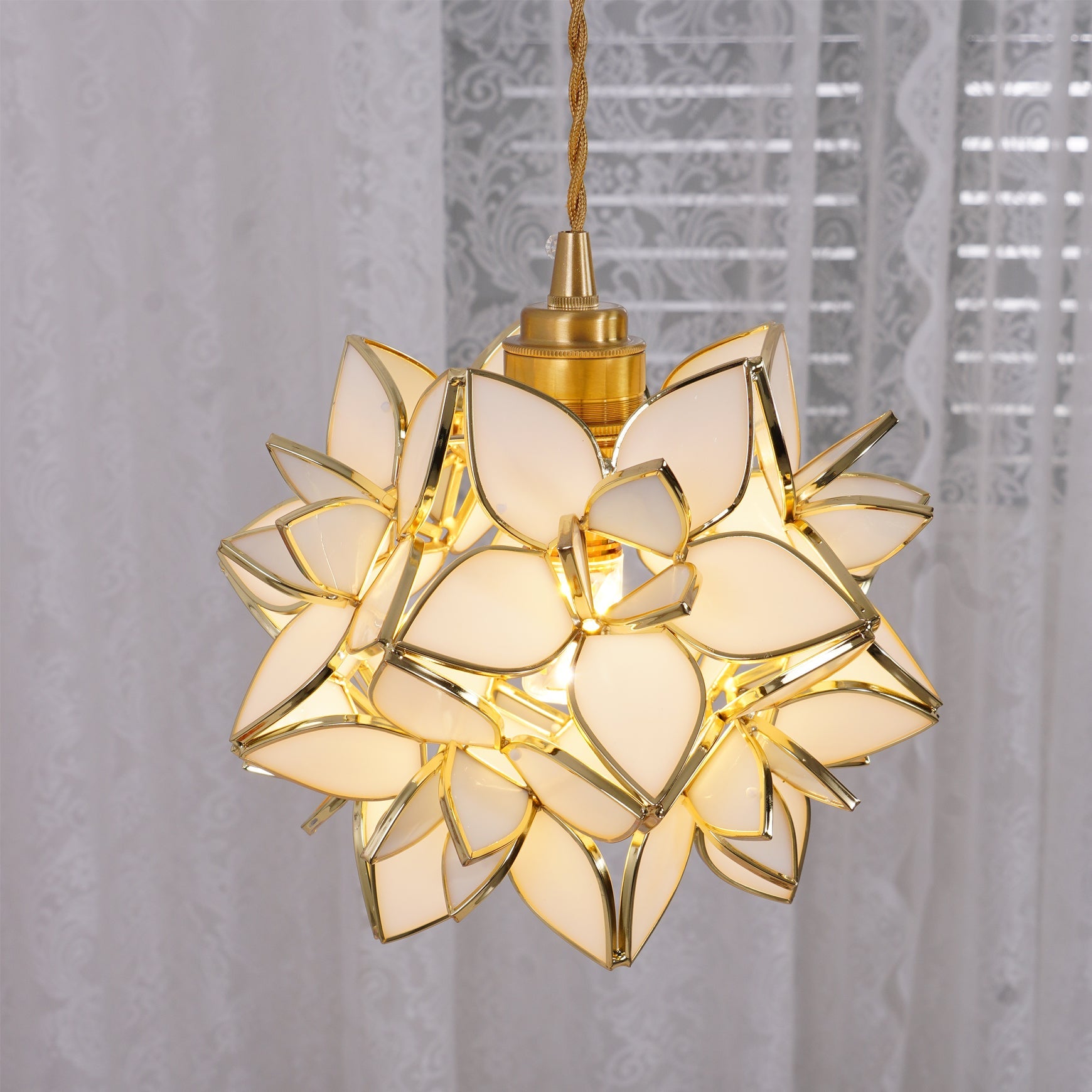 Pendant Light Glass Flower Sphere 7.9 in Brass Ceiling Indoor Hanging Lamp Decorative Ambient Lighting Fixture | Thomler