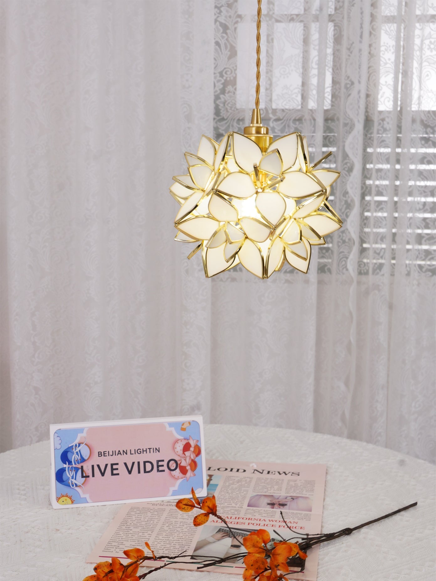 Pendant Light Glass Flower Sphere 7.9 in Brass Ceiling Indoor Hanging Lamp Decorative Ambient Lighting Fixture | Thomler