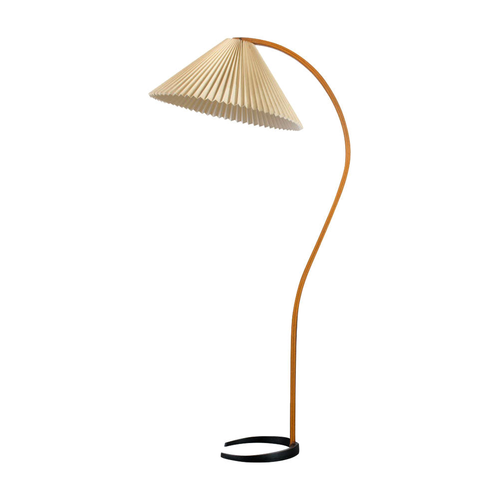 Floor Lamp Beech Wood Arc 150.0 cm Natural Living Room Reading Light Linen Shade Scandinavian Retro Lighting | Thomler