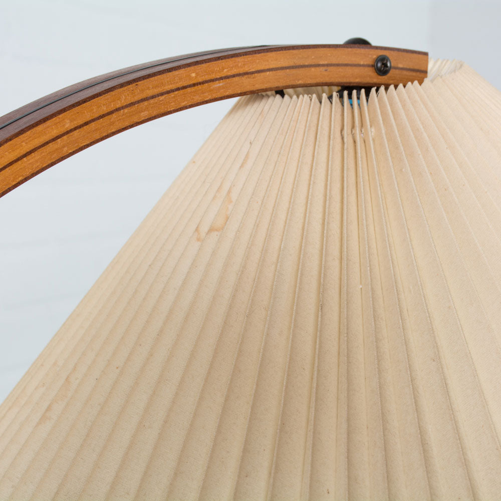 Floor Lamp Beech Wood Arc 150.0 cm Natural Living Room Reading Light Linen Shade Scandinavian Retro Lighting | Thomler