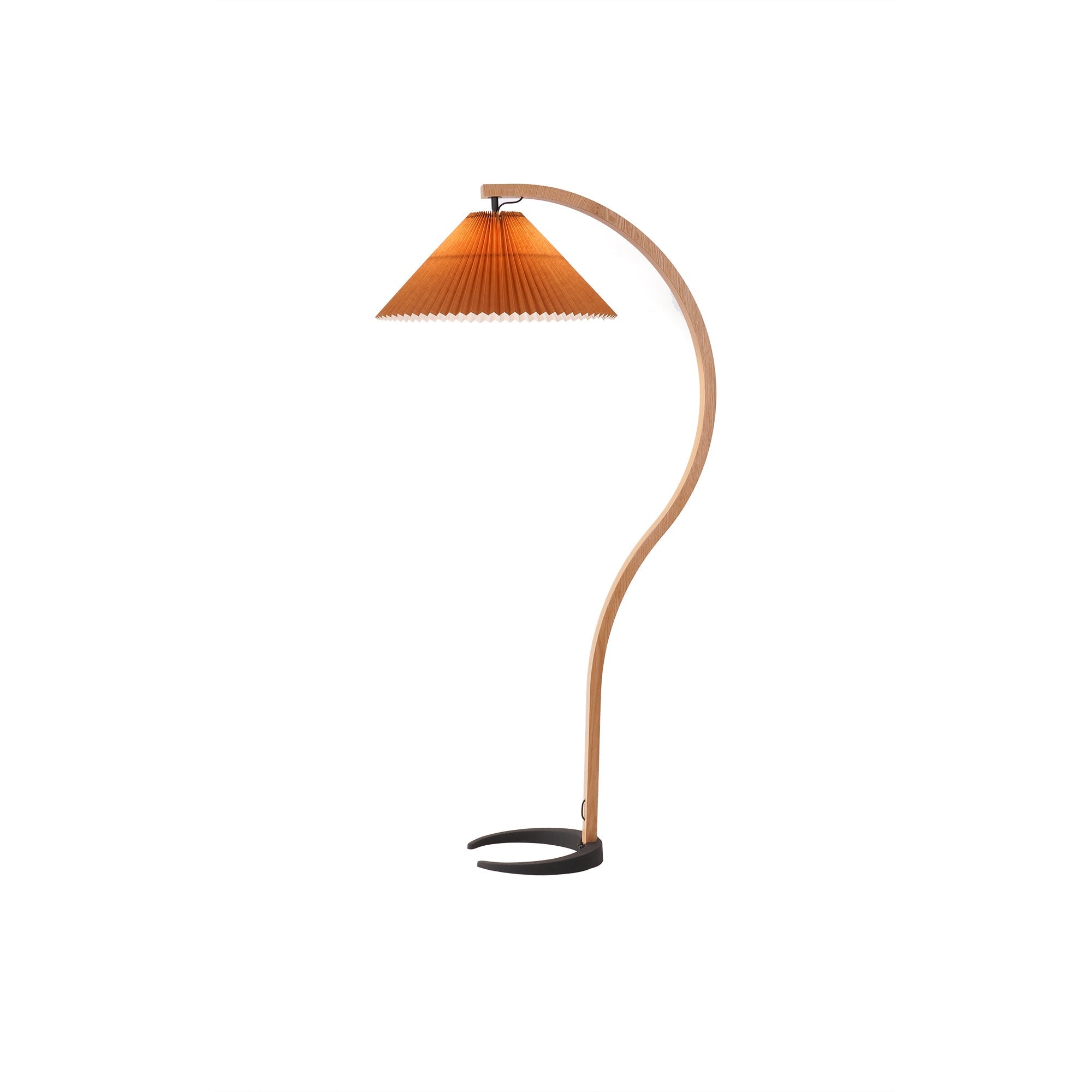 Floor Lamp Beech Wood Arc 150.0 cm Natural Living Room Reading Light Linen Shade Scandinavian Retro Lighting | Thomler