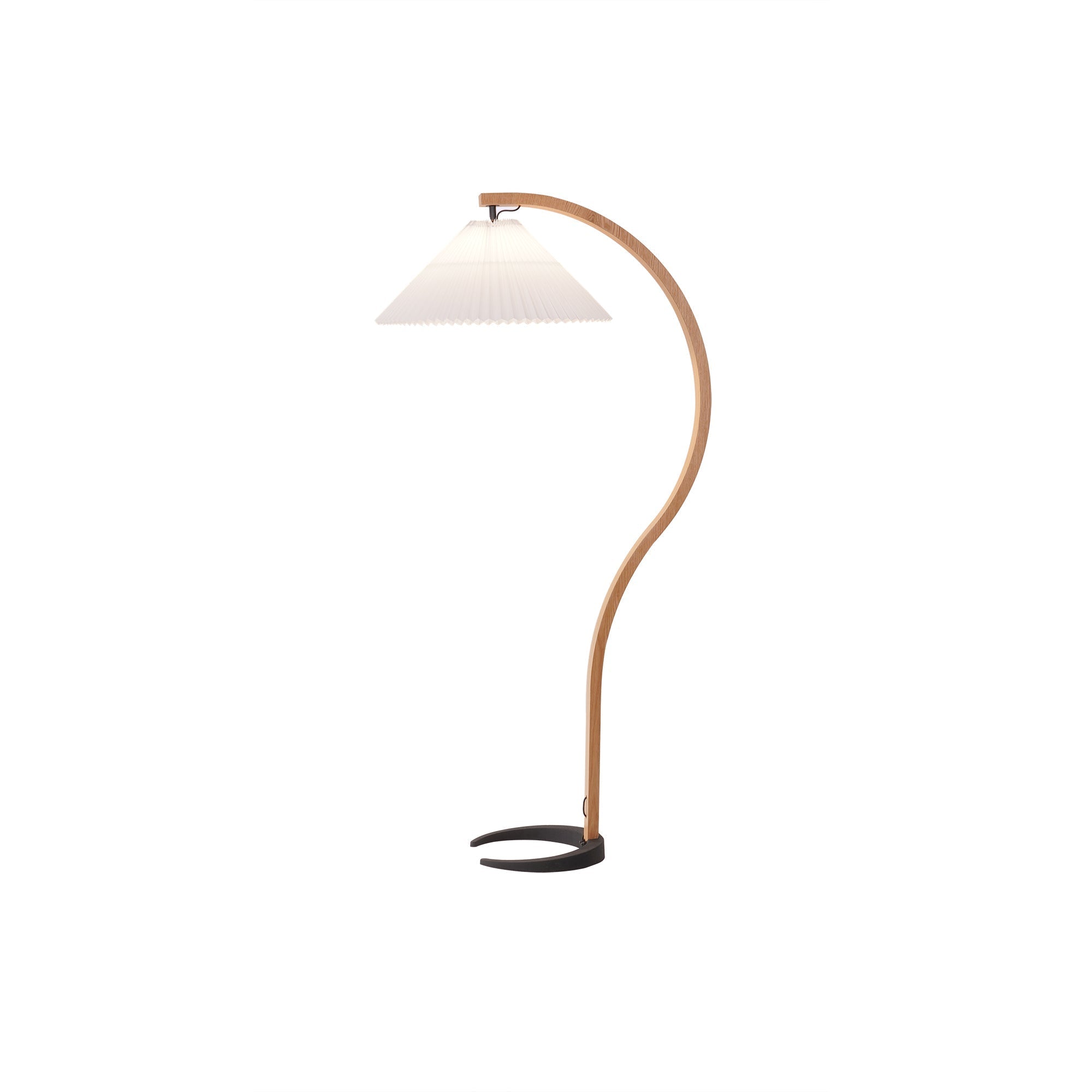 Floor Lamp Beech Wood Arc 150.0 cm Natural Living Room Reading Light Linen Shade Scandinavian Retro Lighting | Thomler
