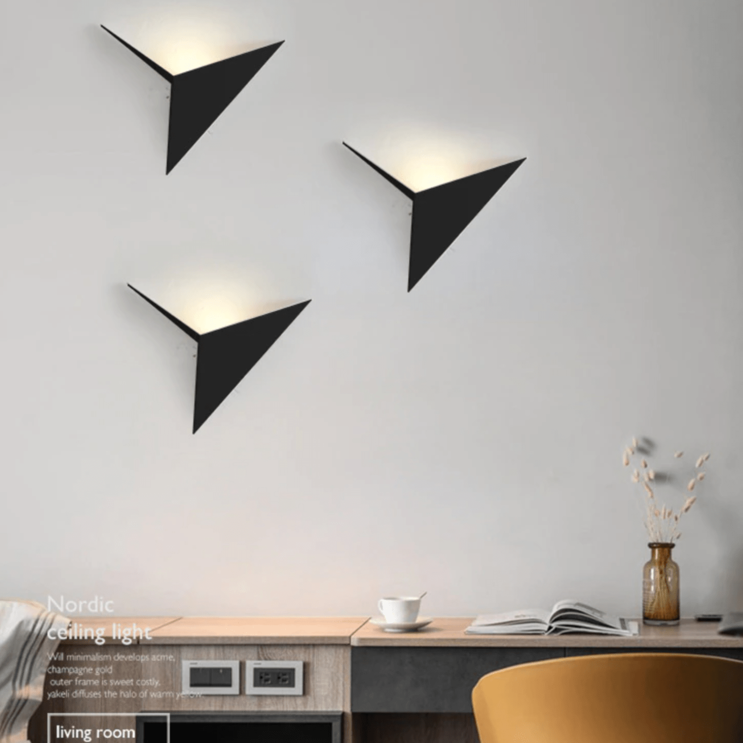 Wall Lamp Metal 25.0 cm Black LED 3W Geometric Bedroom Living Room Accent Lighting Modern Triangle Light Fixture | Thomler