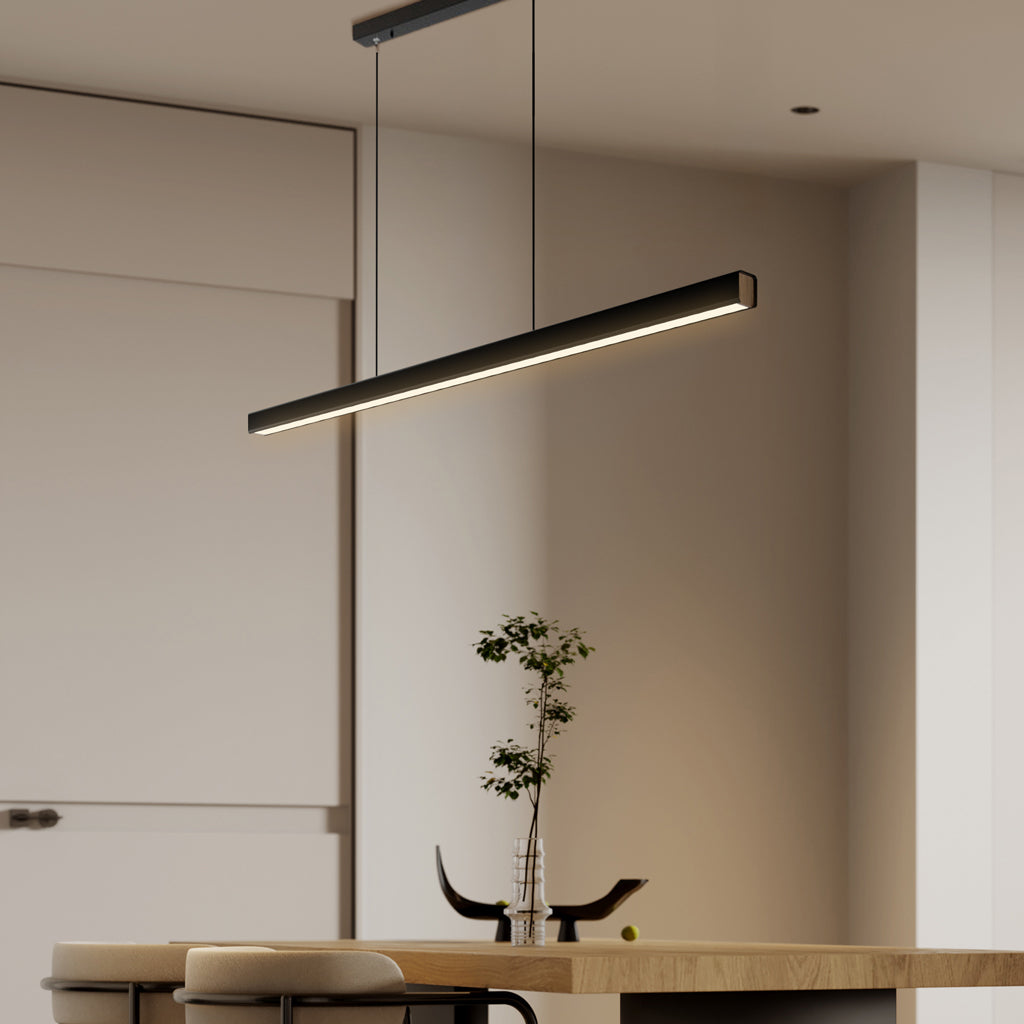 Pendant Light Aluminum Walnut Linear 31.5 in Adjustable Dining Table Kitchen Island Hanging Lamp Stepless Dimmable Modern Design | Thomler