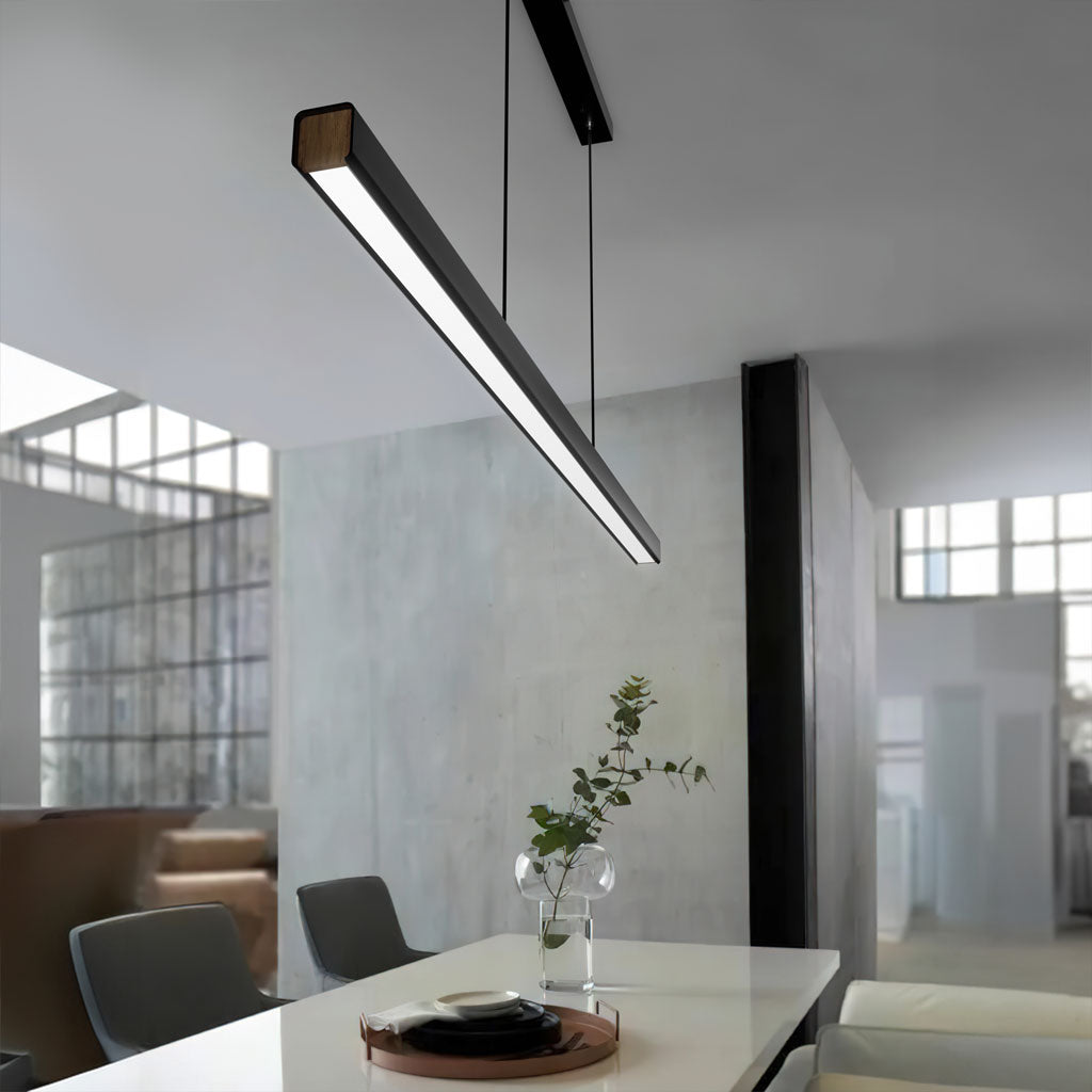 Pendant Light Aluminum Walnut Linear 31.5 in Adjustable Dining Table Kitchen Island Hanging Lamp Stepless Dimmable Modern Design | Thomler