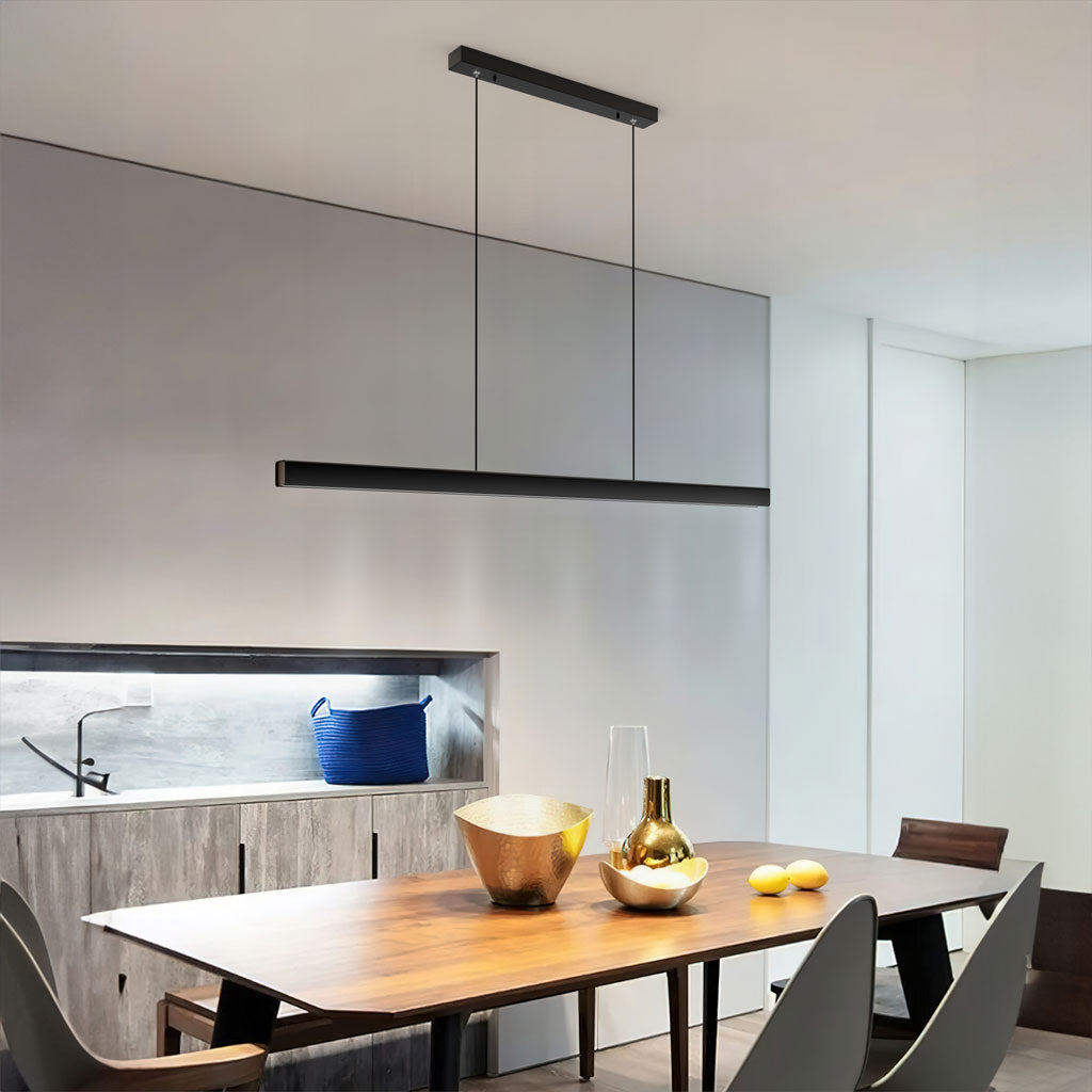 Pendant Light Aluminum Walnut Linear 31.5 in Adjustable Dining Table Kitchen Island Hanging Lamp Stepless Dimmable Modern Design | Thomler