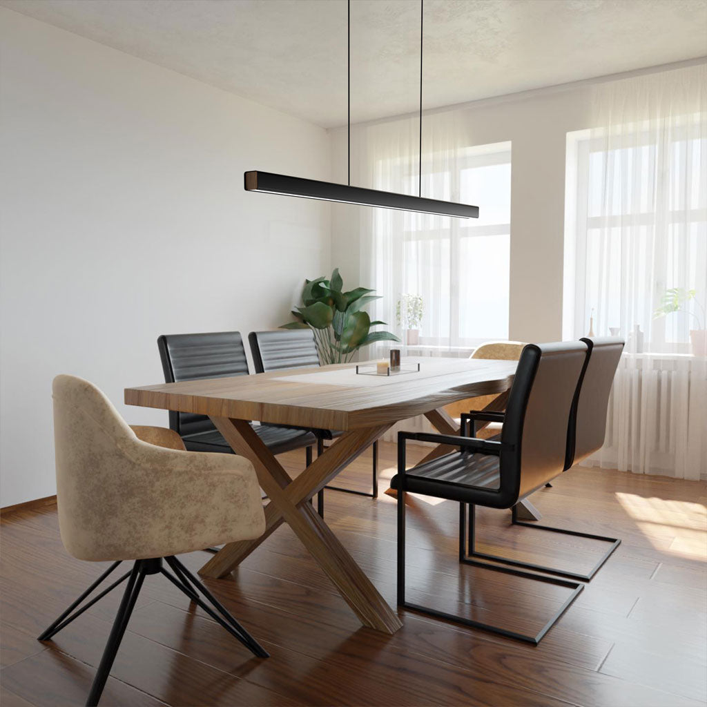 Pendant Light Aluminum Walnut Linear 31.5 in Adjustable Dining Table Kitchen Island Hanging Lamp Stepless Dimmable Modern Design | Thomler