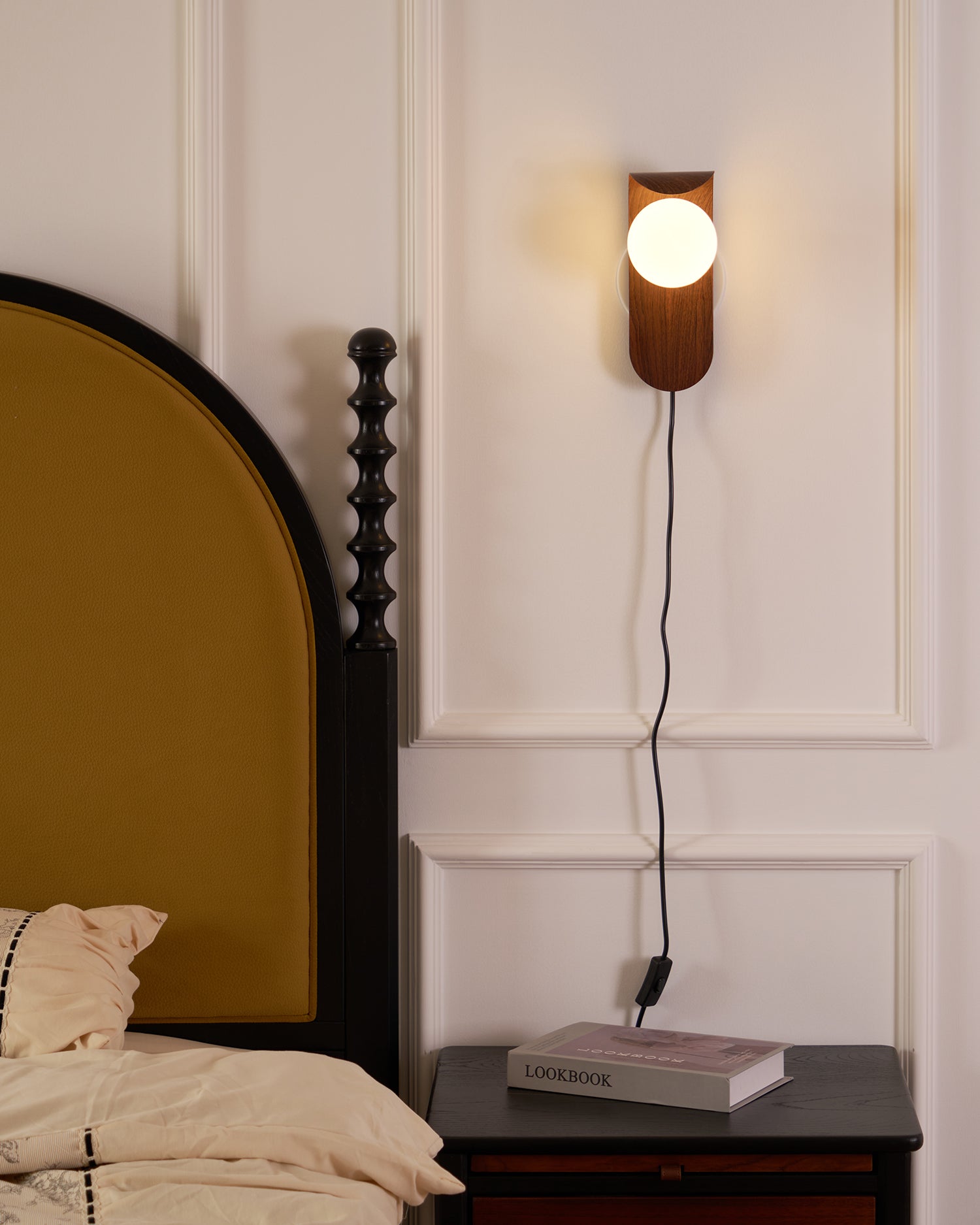 Wall Lamp Wood 9.8 in Frosted Acrylic Globe 7W Bathroom Bedroom Lighting Modern Decorative Accent | Thomler