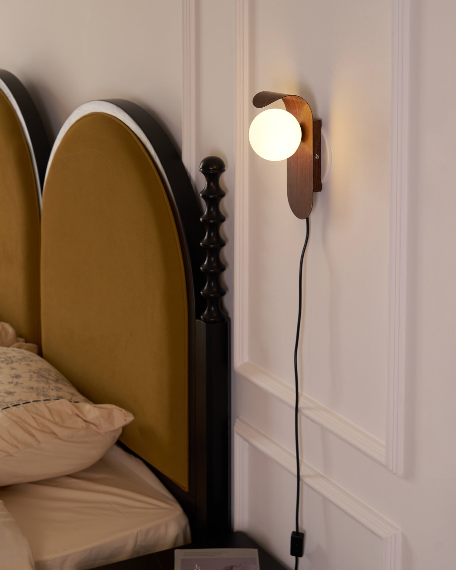 Wall Lamp Wood 9.8 in Frosted Acrylic Globe 7W Bathroom Bedroom Lighting Modern Decorative Accent | Thomler