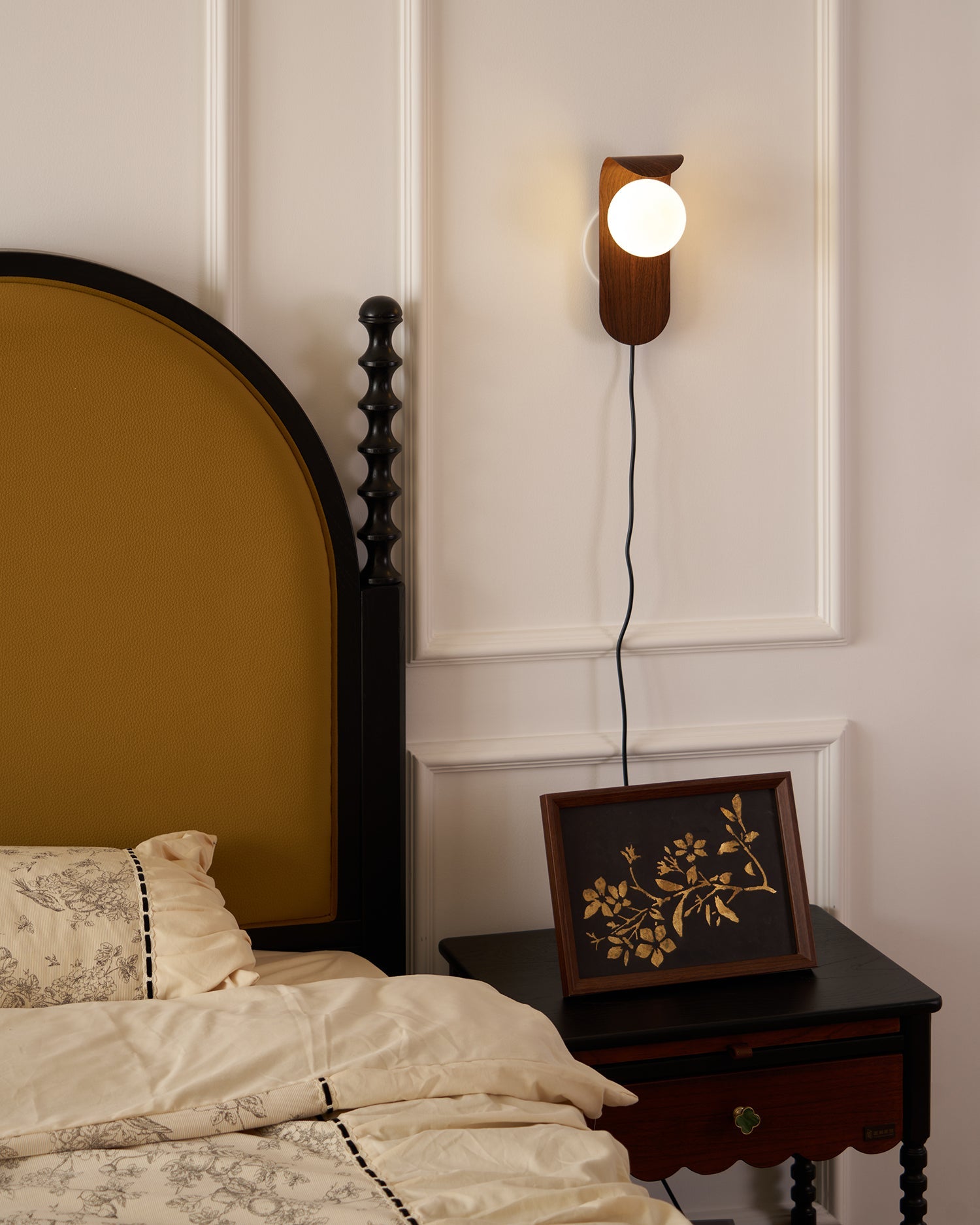 Wall Lamp Wood 9.8 in Frosted Acrylic Globe 7W Bathroom Bedroom Lighting Modern Decorative Accent | Thomler