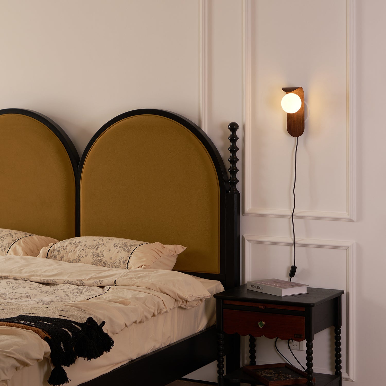 Wall Lamp Wood 9.8 in Frosted Acrylic Globe 7W Bathroom Bedroom Lighting Modern Decorative Accent | Thomler