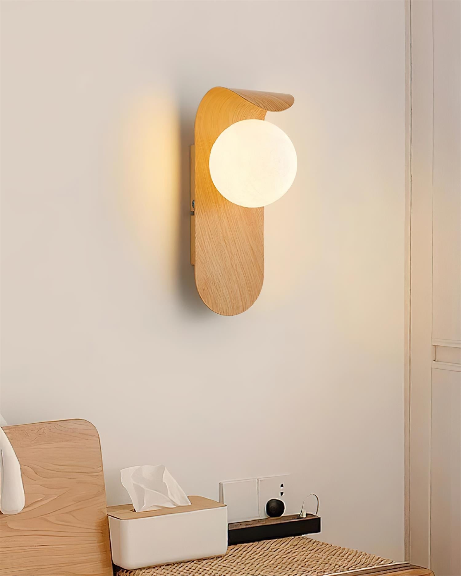 Wall Lamp Wood 9.8 in Frosted Acrylic Globe 7W Bathroom Bedroom Lighting Modern Decorative Accent | Thomler