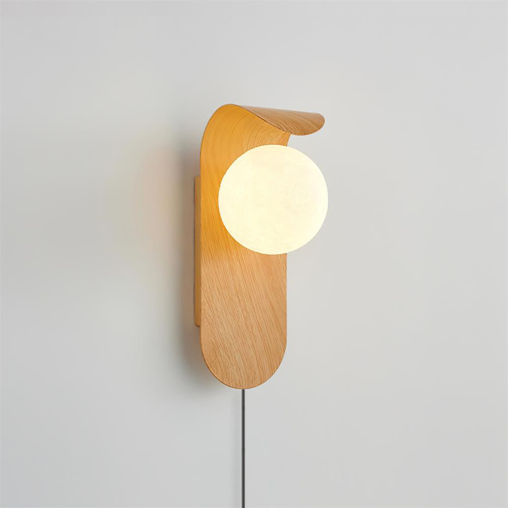 Wall Lamp Wood 9.8 in Frosted Acrylic Globe 7W Bathroom Bedroom Lighting Modern Decorative Accent | Thomler