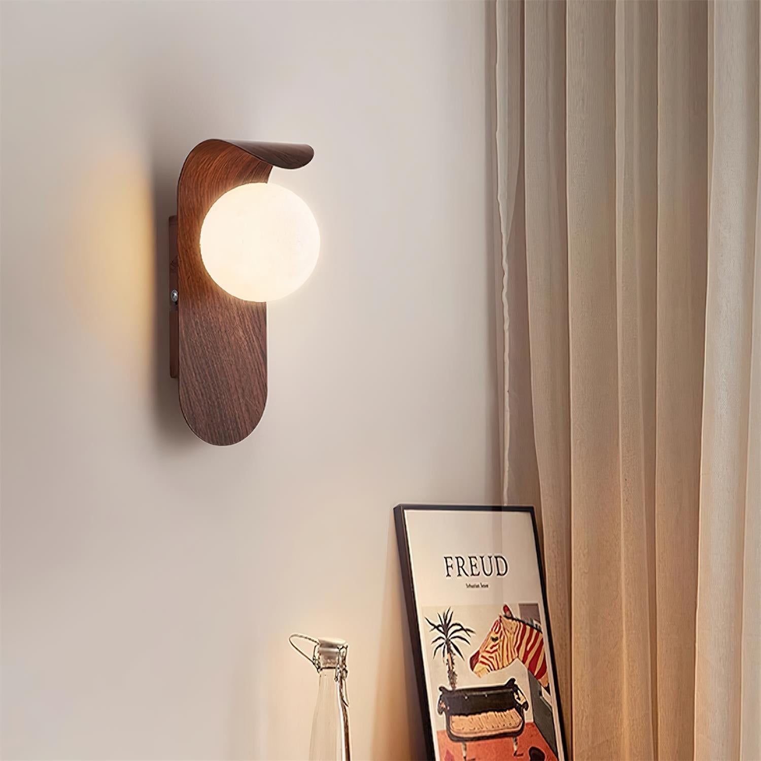 Contemporary Wood-Finish Wall Sconce with Glass or Acrylic Globe Shade for Living Room & Bedroom | Thomler