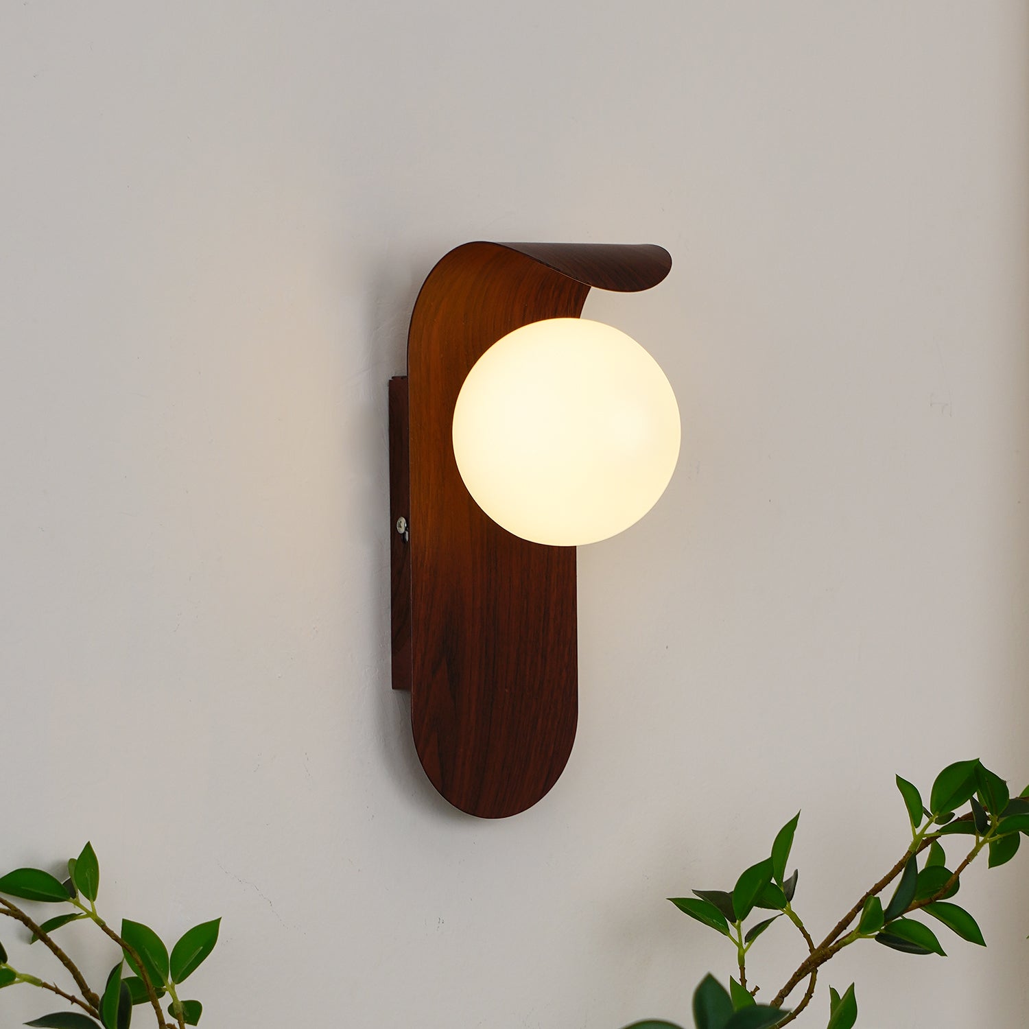 Contemporary Wood-Finish Wall Sconce with Glass or Acrylic Globe Shade for Living Room & Bedroom | Thomler