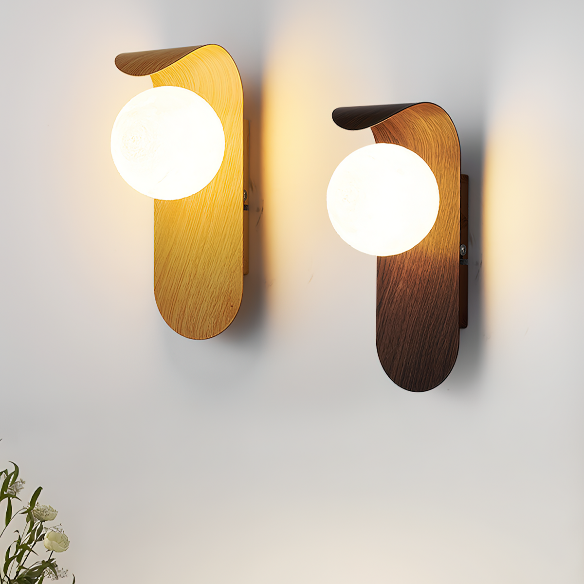 Contemporary Wood-Finish Wall Sconce with Glass or Acrylic Globe Shade for Living Room & Bedroom | Thomler
