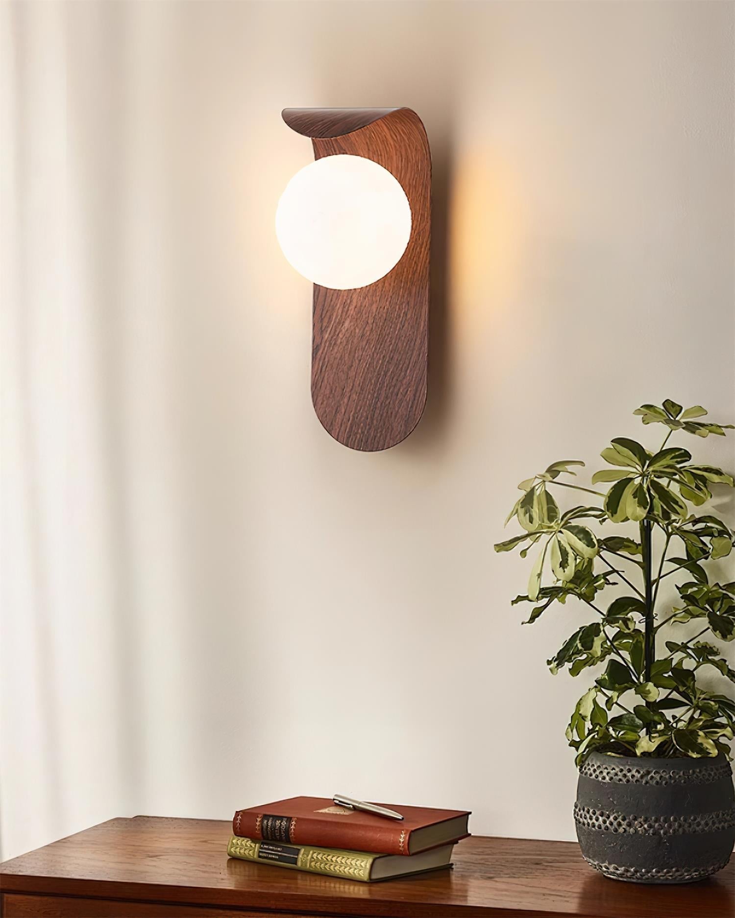 Wall Lamp Wood 9.8 in Frosted Globe White Walnut Bathroom Bedroom Ambient Lighting | Thomler