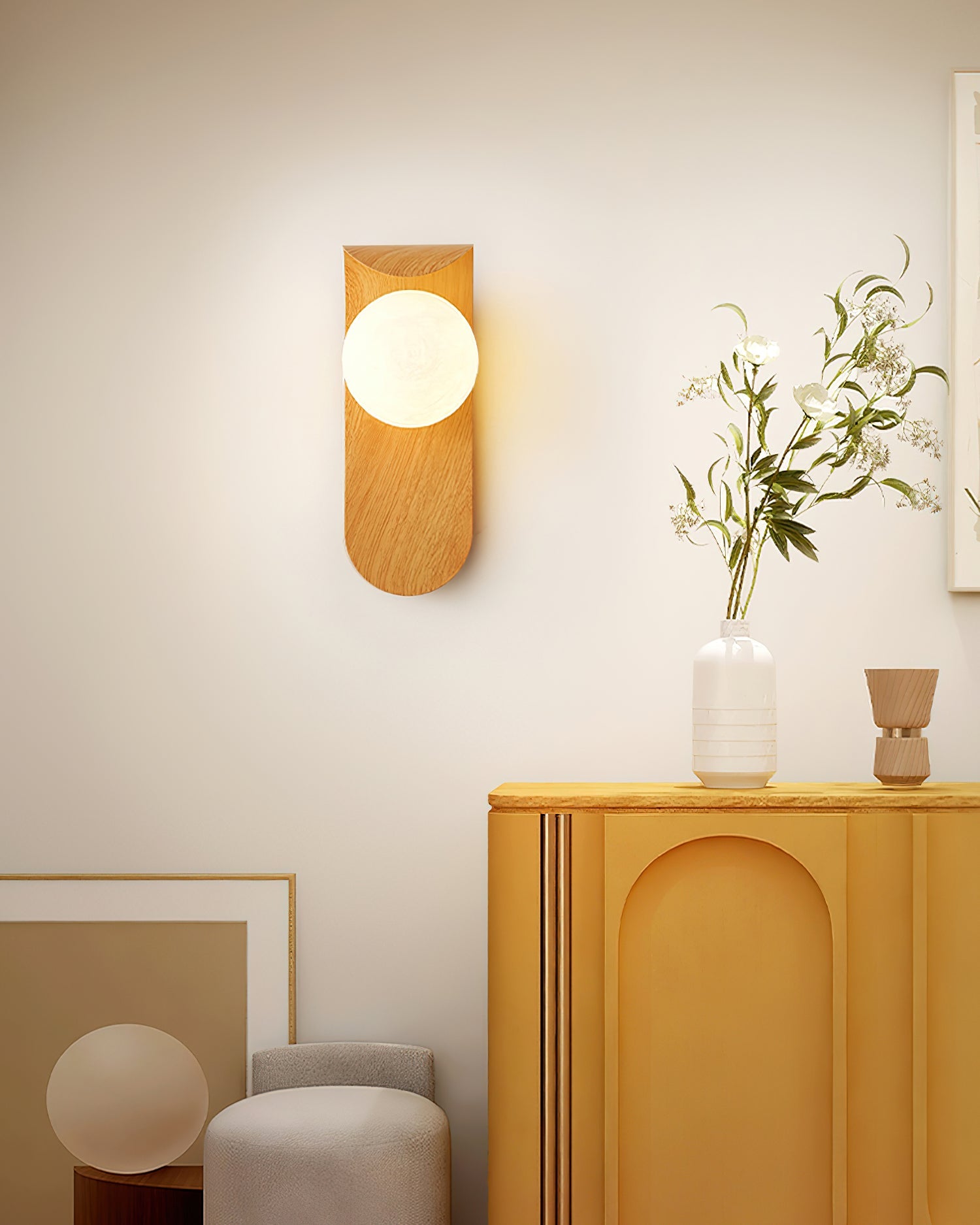 Wall Lamp Wood 9.8 in Frosted Globe White Walnut Bathroom Bedroom Ambient Lighting | Thomler