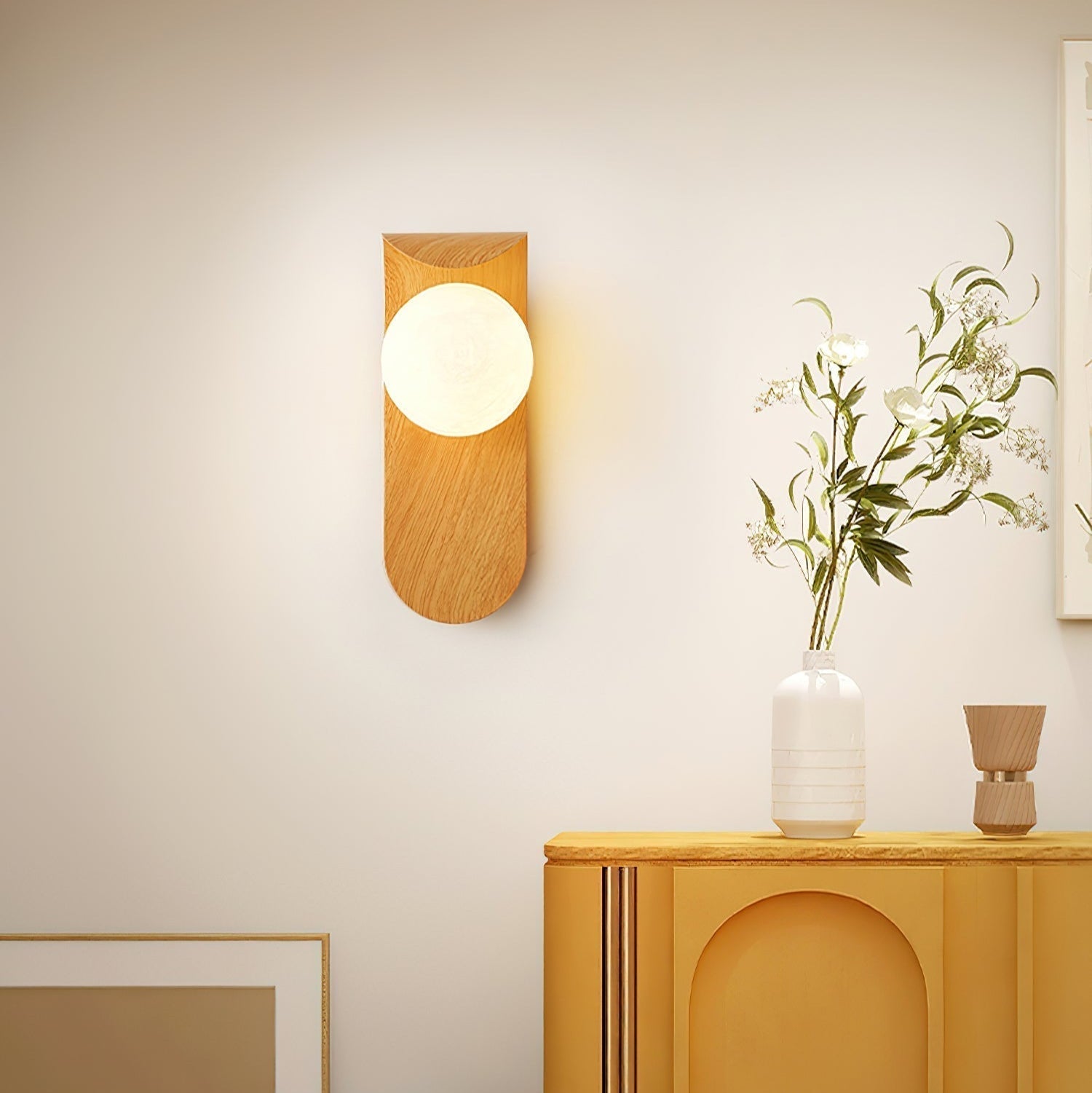 Contemporary Wood-Finish Wall Sconce with Glass or Acrylic Globe Shade for Living Room & Bedroom | Thomler