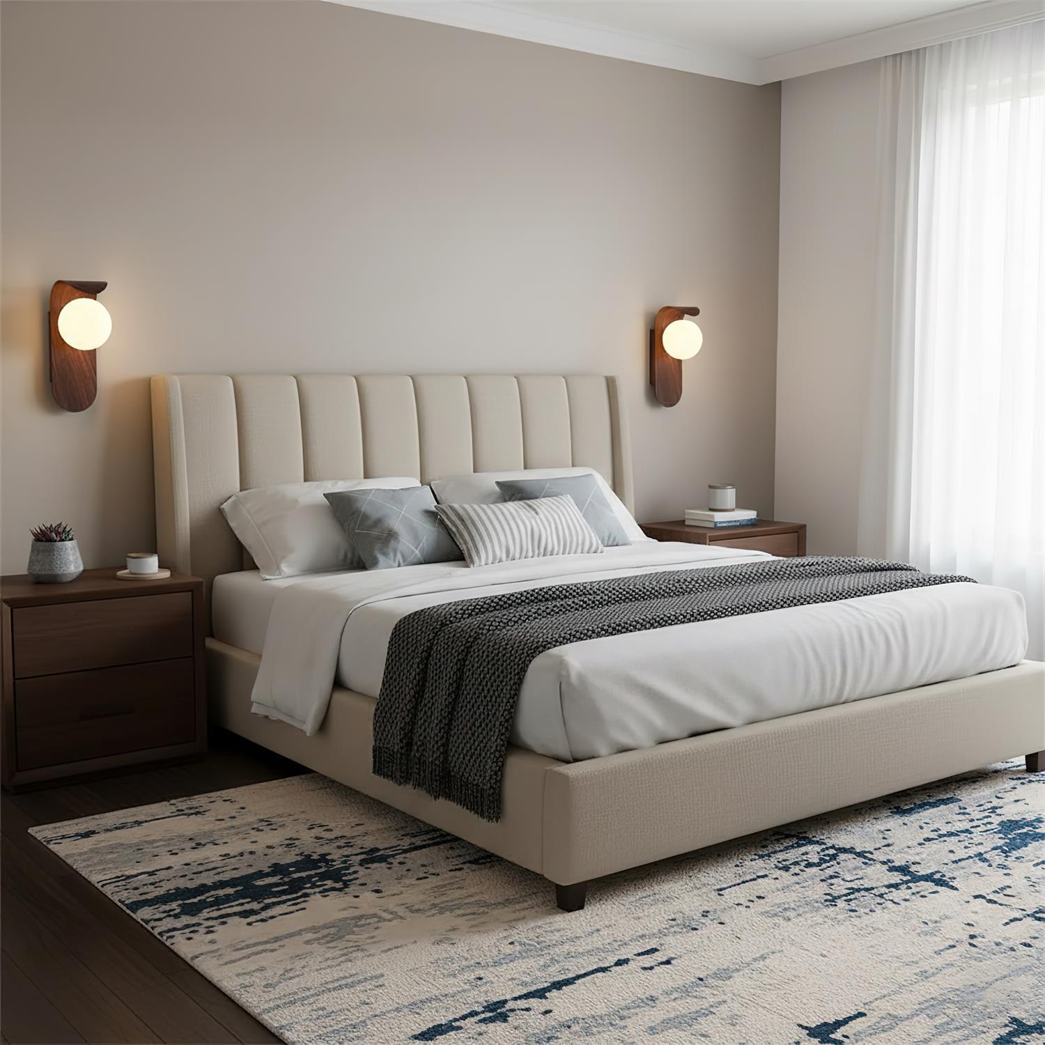 Wall Lamp Wood 9.8 in Frosted Globe White Walnut Bathroom Bedroom Ambient Lighting | Thomler