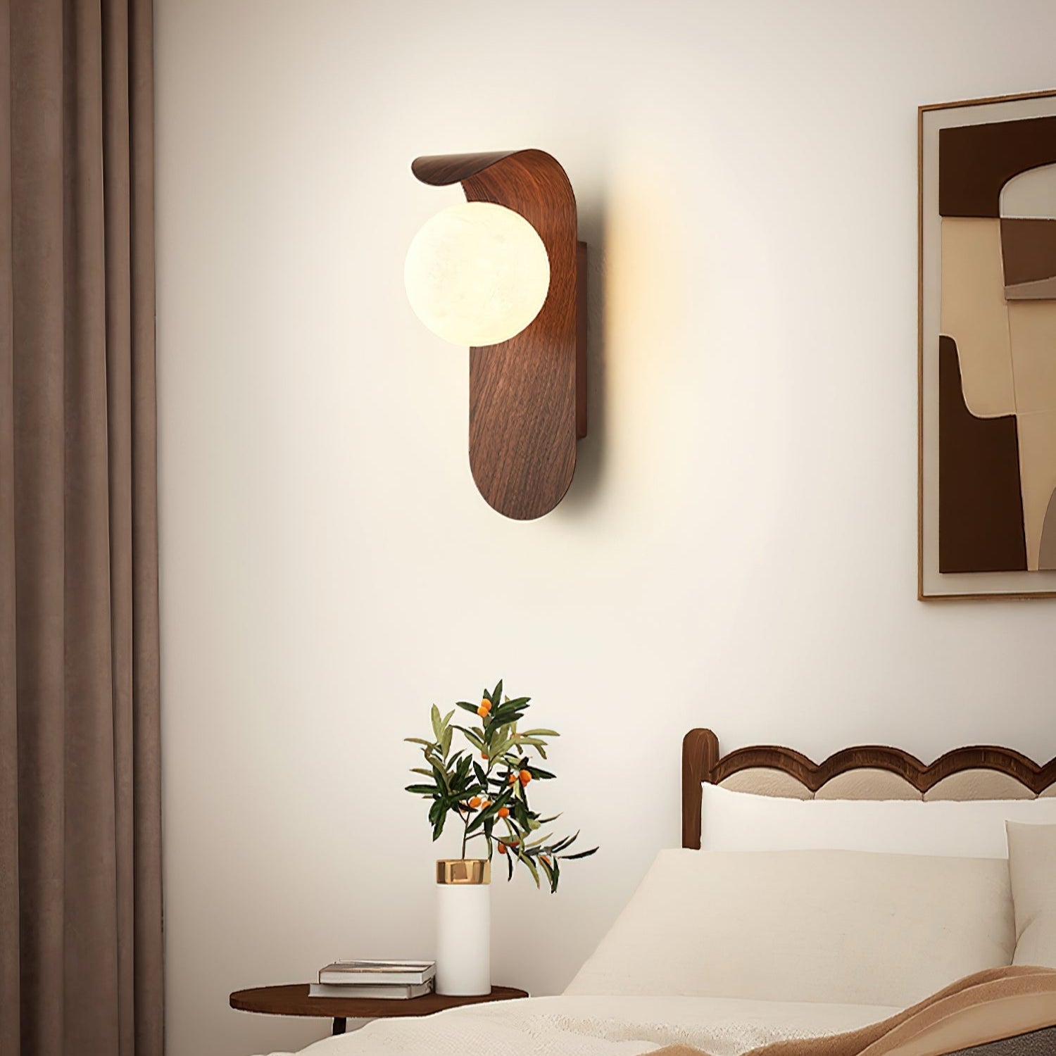 Contemporary Wood-Finish Wall Sconce with Glass or Acrylic Globe Shade for Living Room & Bedroom | Thomler