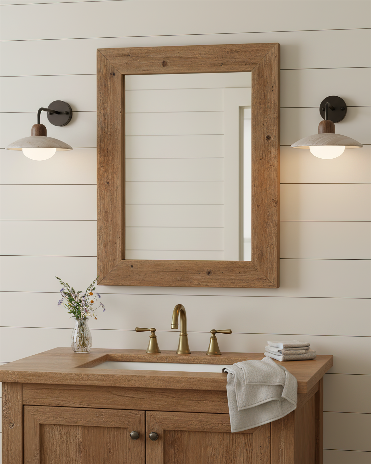 Wall Lamp Travertine Stone 9.8 in Wide Wood Brass Bedroom Bathroom Reading Lighting Fixture | Thomler