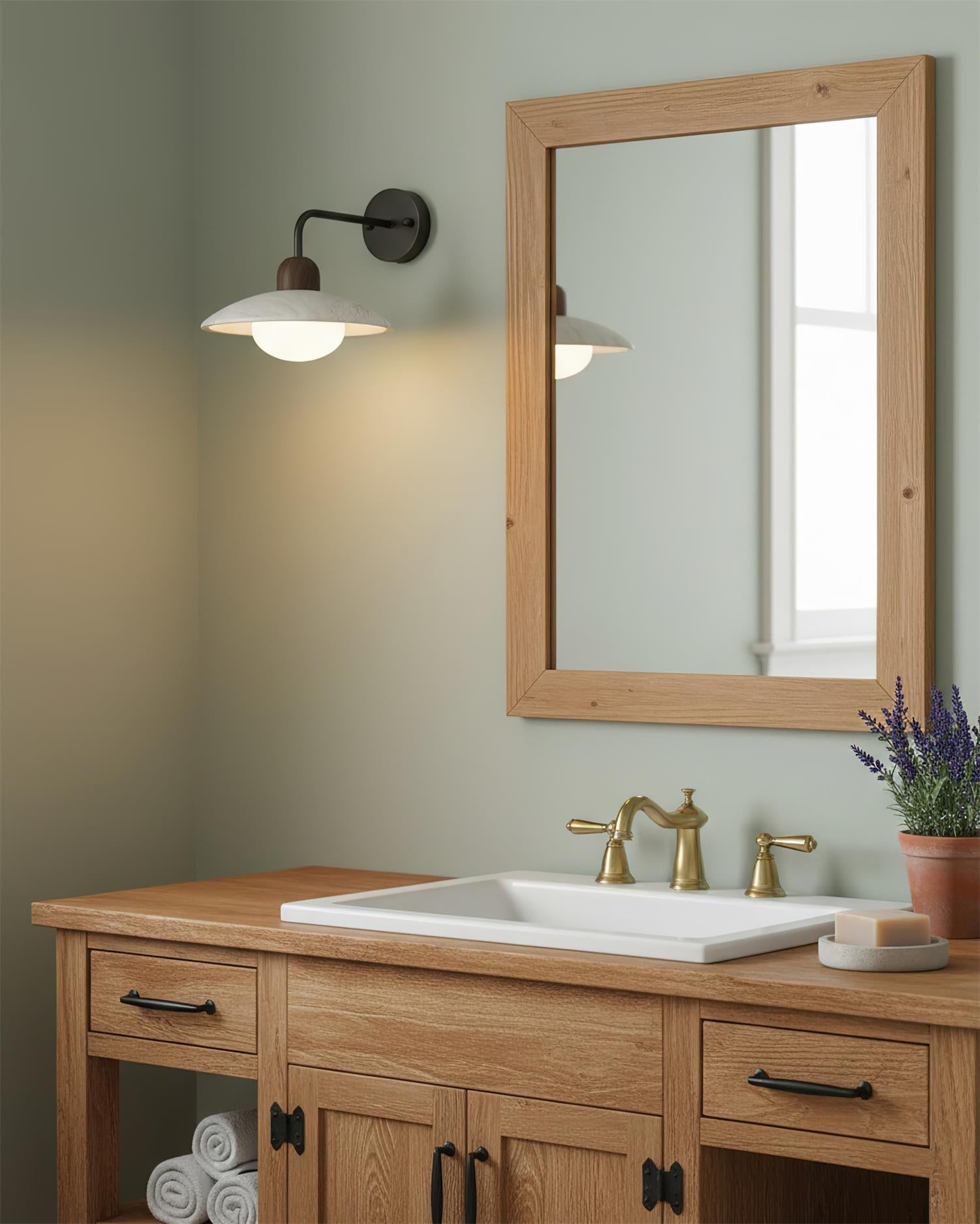 Wall Lamp Travertine Stone 9.8 in Wide Wood Brass Bedroom Bathroom Reading Lighting Fixture | Thomler
