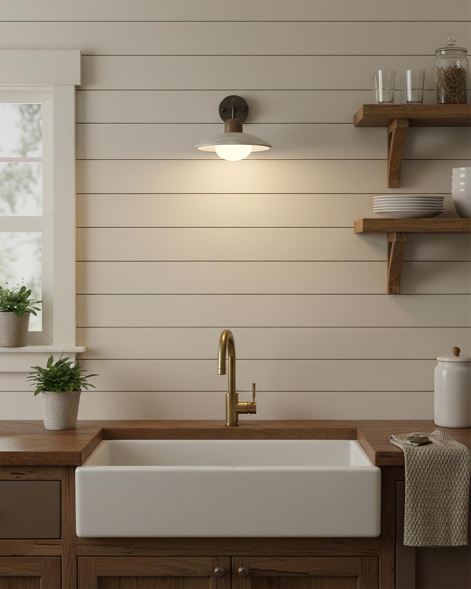 Wall Lamp Travertine Stone 9.8 in Wide Wood Brass Bedroom Bathroom Reading Lighting Fixture | Thomler